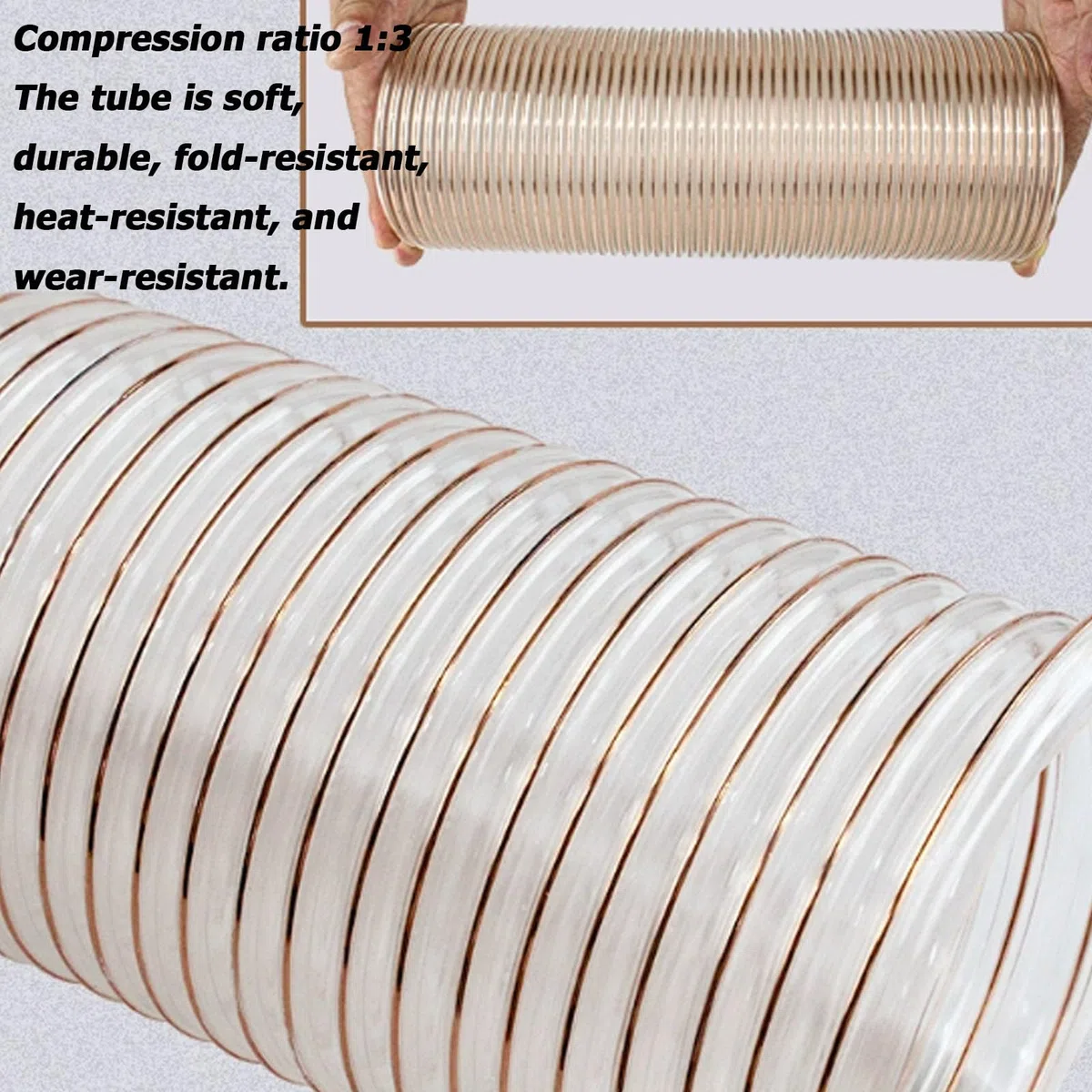 Manguera De Ventilación Flexible De Poliuretano PU con Alambre De Acero Cobreado para Succión De Aire Industrial Transferencia De Polvo Y Conducto De Máquinas,63 * 2.0mm