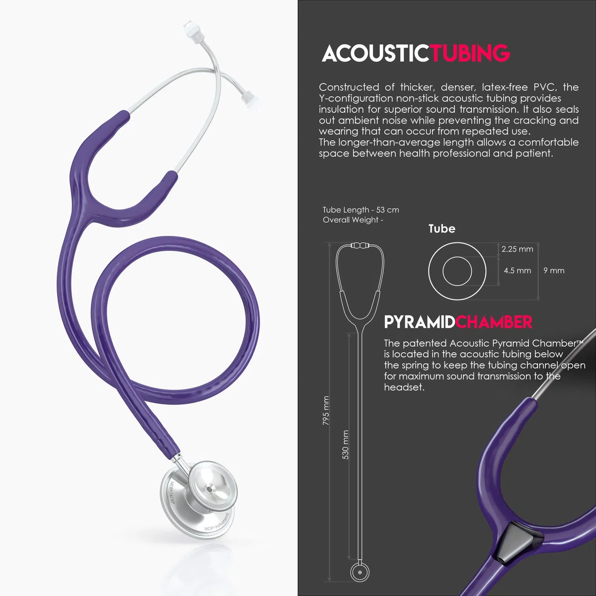 MDF Instruments Acoustica Fonendoscopio ligero de doble cabeza - GarantÌa-de-por-vida & Programa-piezas-gratuitas-de-por-vida, Morado, MDF747XP08