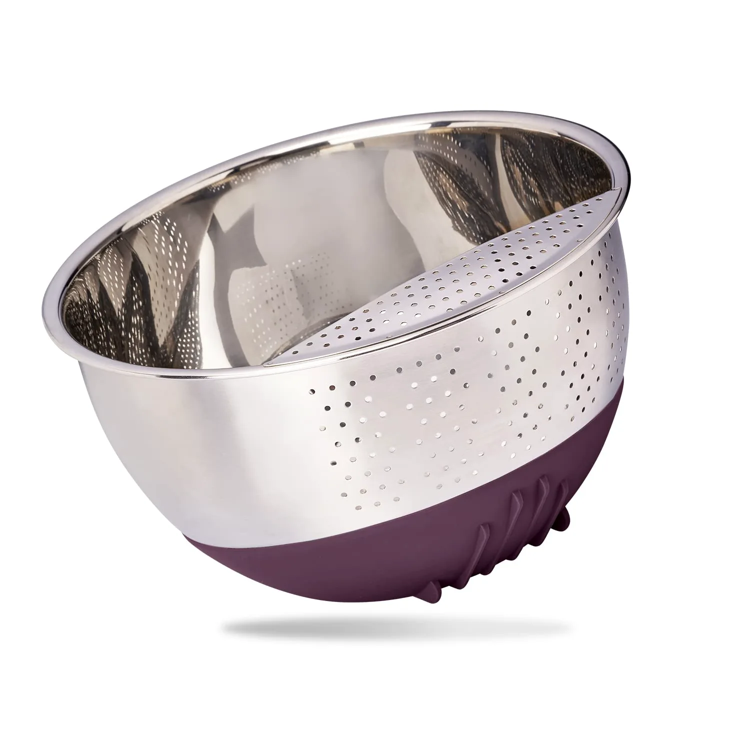Reishunger Cuenco de lavado de arroz de acero inoxidable (aubergine) – colador para lavar arroz y verduras – Con base de silicona antideslizante
