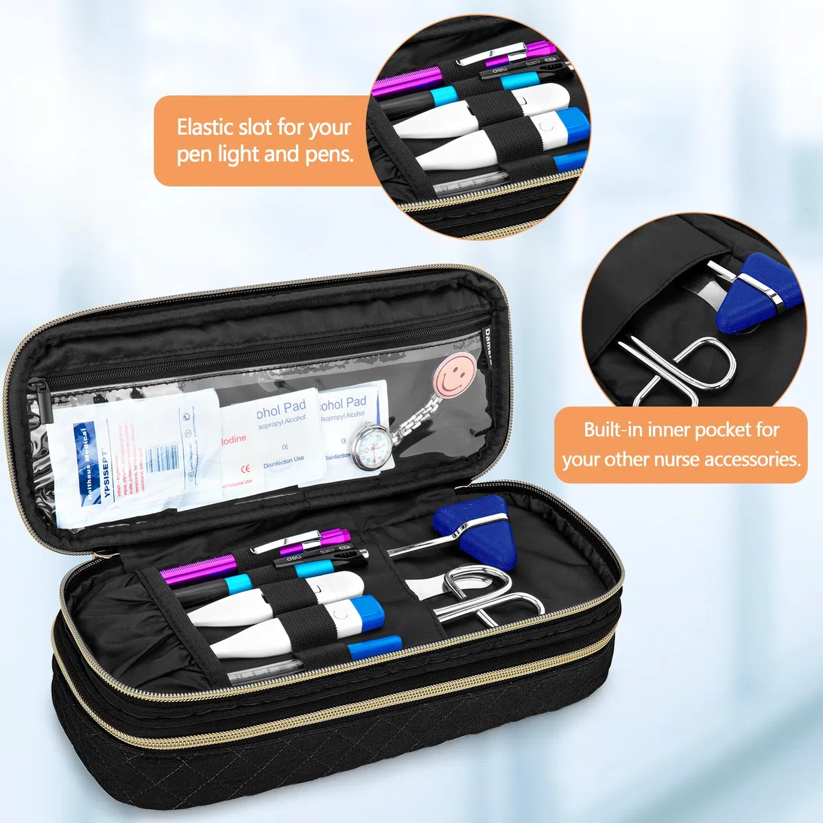 Damero Estuche para Estetoscopio de Doble capa compatible con el Estetoscopio Littmann/ADC/Omron de 3M, Estuche de Transporte para Estetoscopio Bolsa de Viaje para Accesorios de Enfermera, Negro
