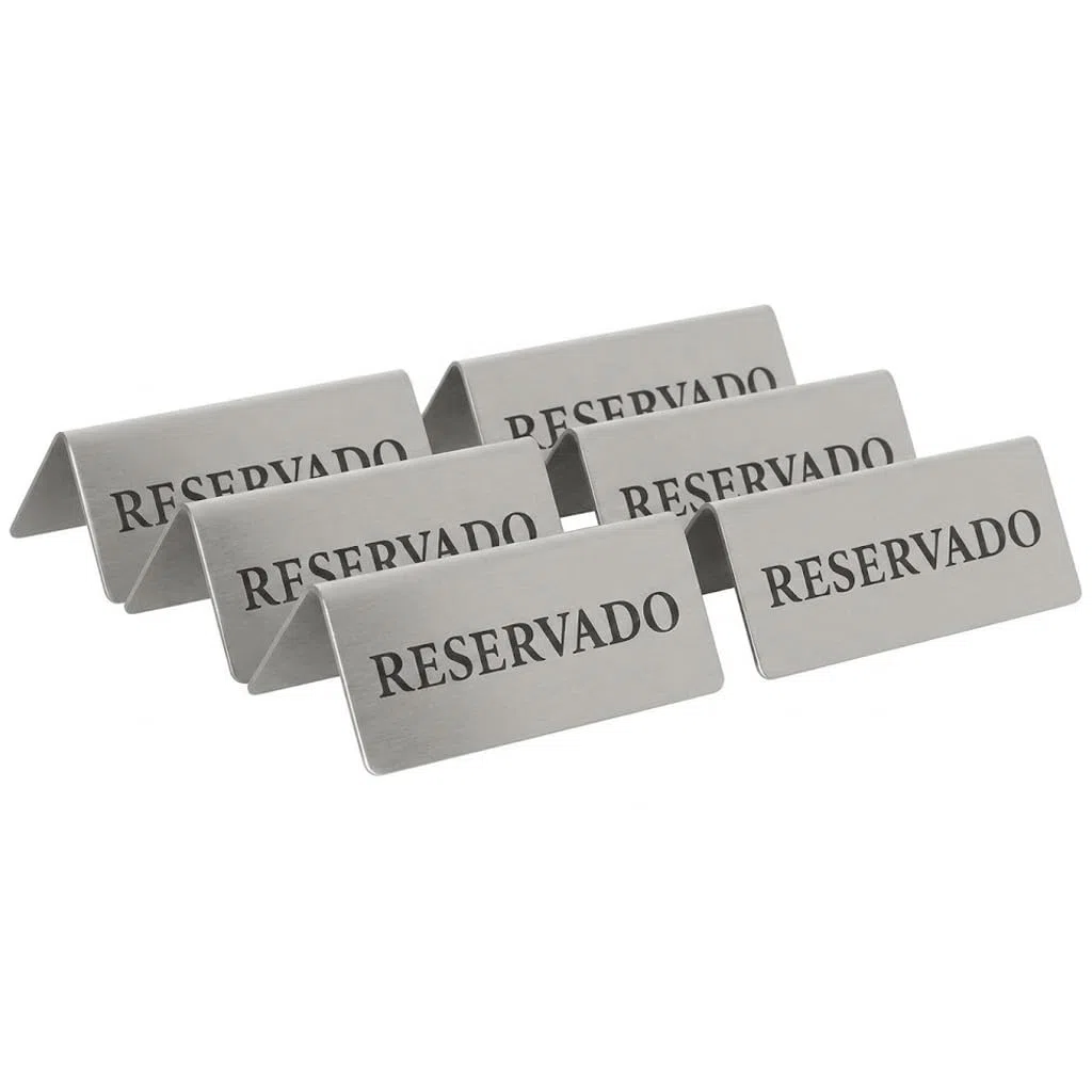 MGE - Placa de Mesa Reservado - Letrero Metálico Elegante para Reserva de Mesa - Cartel Reservado Pesado de Acero para Bares, Restaurantes, Hoteles y Hostelería - Set de 6 Piezas - Español