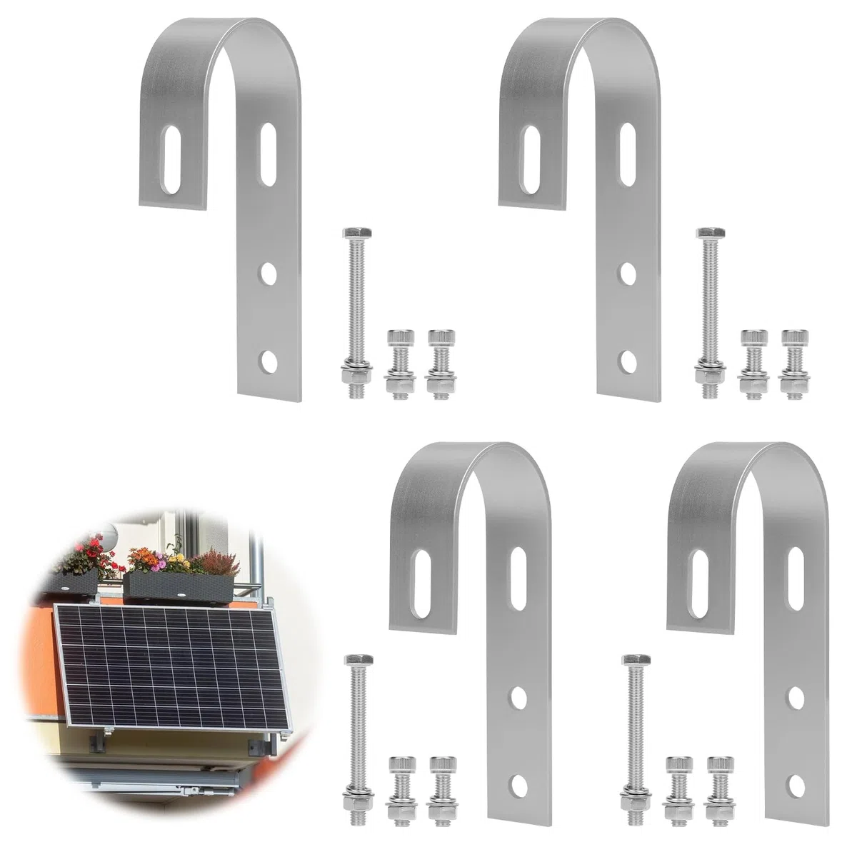 4 Piezas Soporte de Placa Solar, Fijación para Panel Solar Universal de 304 Acero Inoxidable, Ganchos para Fotovoltaicos Solar para Balcón, Fijación para Panel Solar para Balcón
