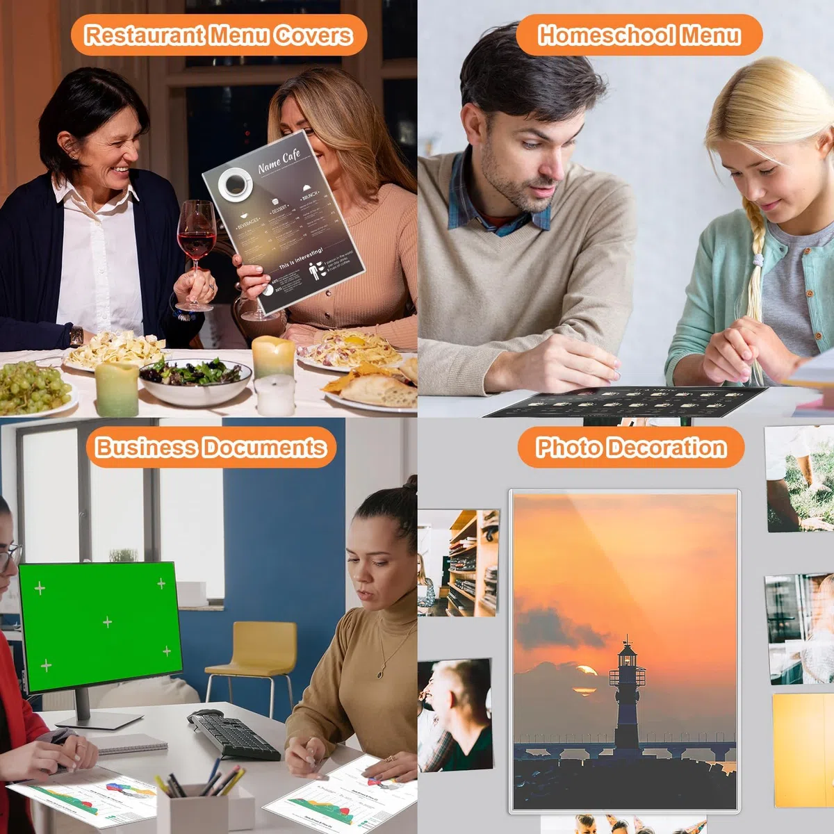 Paquete de 20 fundas de menú A4 de una sola página, doble vista, fundas de menú de PVC transparente, carga superior para restaurantes, bares, cafeterías, escuela en casa