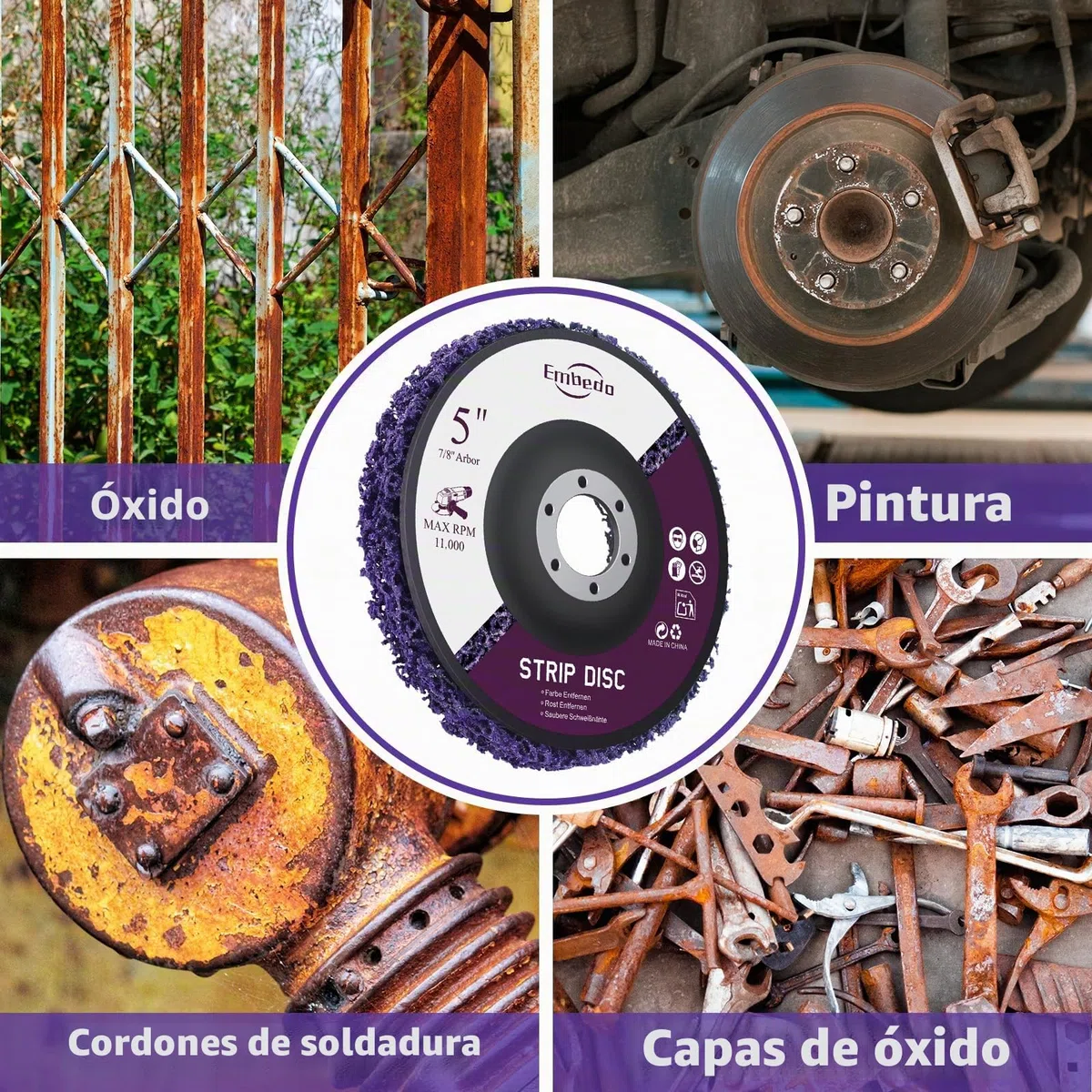 Kit de 5 Discos Abrasivos 125mm para Amoladora Angular｜Elimina Pintura & Óxido Rápidamente｜Limpieza Profunda Sin Dañar Superficies｜Ideal para Metal/Madera/Piedra/Plástico｜Uso Profesional y DIY