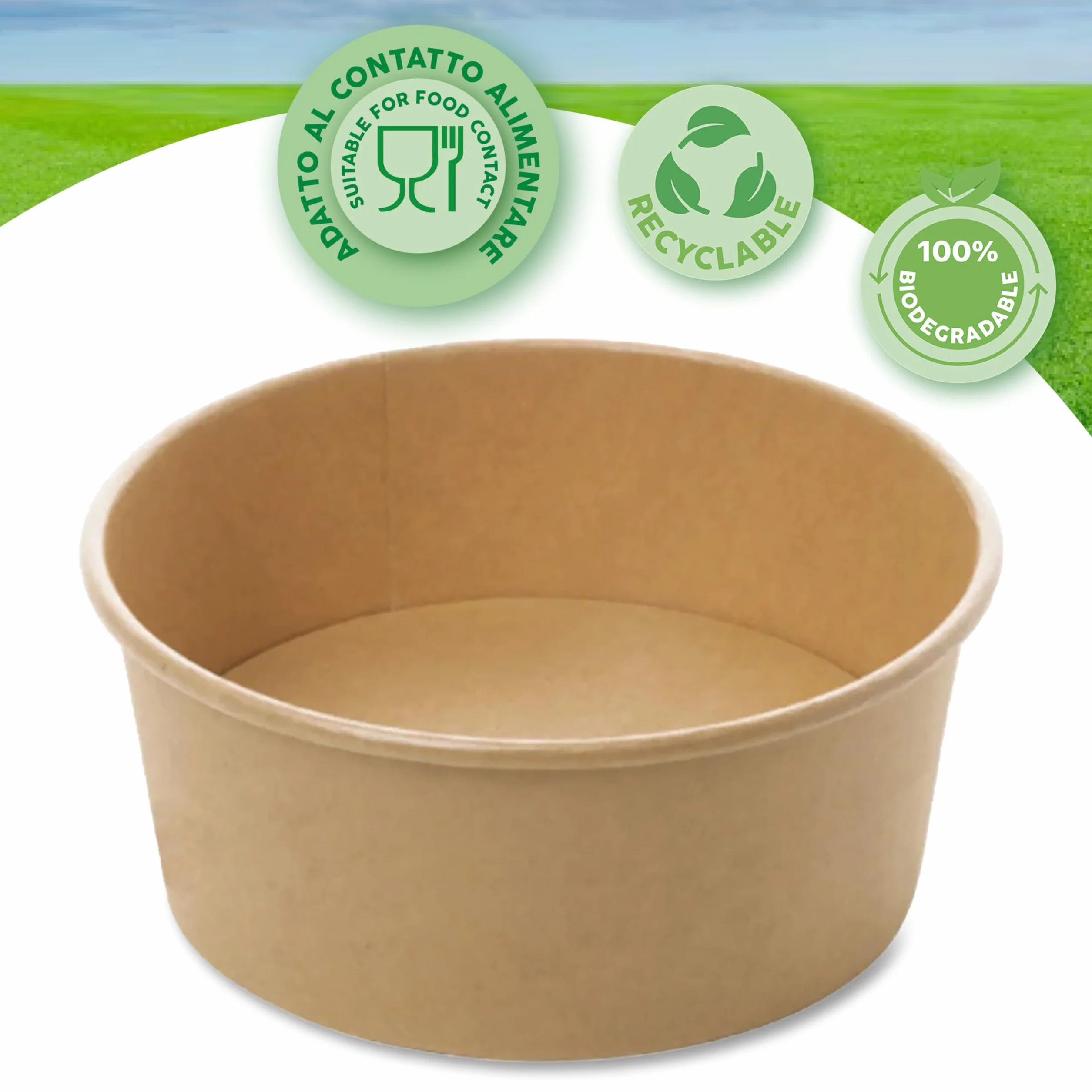 50 cuencos de papel de 1000 ml con tapa, recipiente contenedor de cartón ecológico compostable biodegradable para llevar comida comida comida poke desechable diám. 14,8 cm
