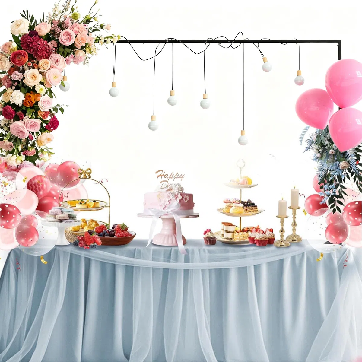 Barra Decorativa para Mesa Extensible con Abrazaderas, Soporte de Arco de Metal para Mesa para Bodas, Longitud 80cm-250cm, Fiestas
