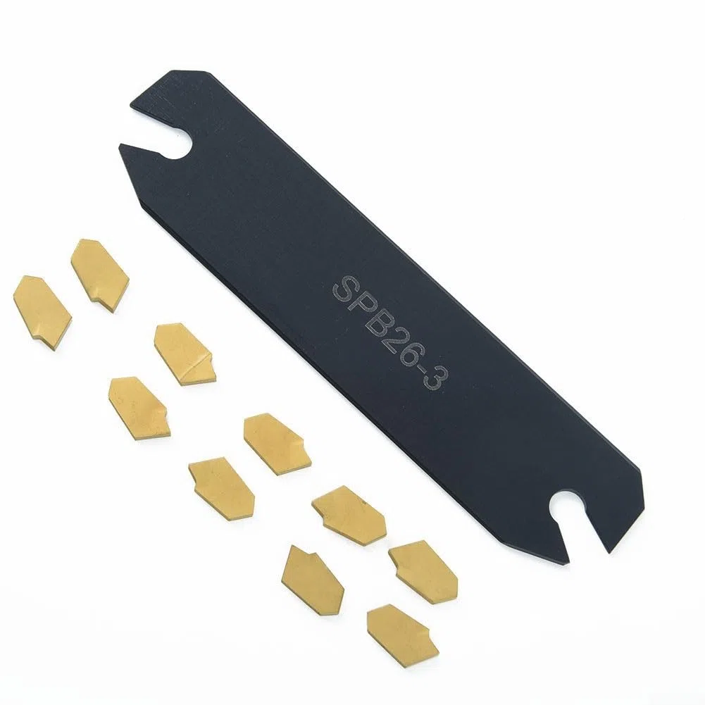 Juego de portaherramientas de torno CNC, soporte de herramientas de ranura de corte de torno modelo SPB326 con 10 insertos de carburo GTN3 SP300, para mecanizado