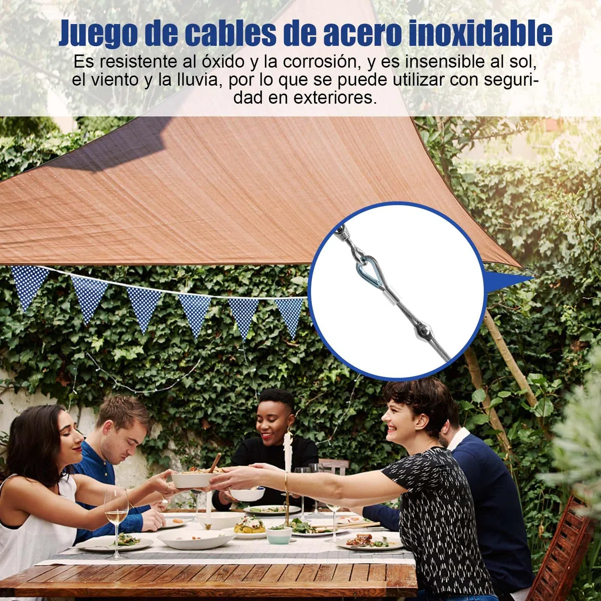 Angooni Juego de 65 Cuerdas de Acero Inoxidable 304 - 35 m, Tensor, Revestida Con Ojales - Para Tendedero, Luces Colgantes
