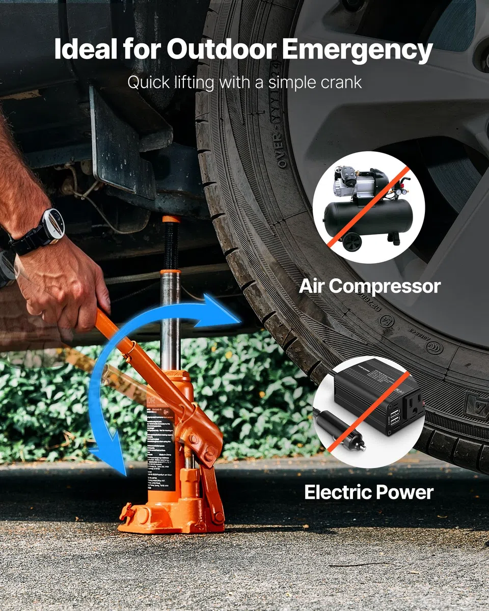 VEVOR Gato Hidráulico de Botella, Capacidad de 4 T, Rango de Elevación de 185-350 mm, para Automóviles, SUV, Camionetas, Talleres Mecánicos, Elevadores de Viviendas y Equipos Agrícolas, Naranja