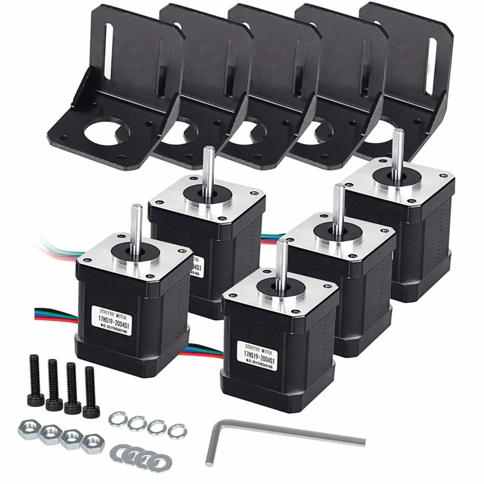 5Pcs Nema 17 Motor Paso A Paso, Stepper Motor 1.7A 0.59Nm (83.6oz.in) 48mm con 1m 4-Pin Cable + 5Pcs Nema 17 Soporte De Montajepara Impresora 3D Hobby CNC