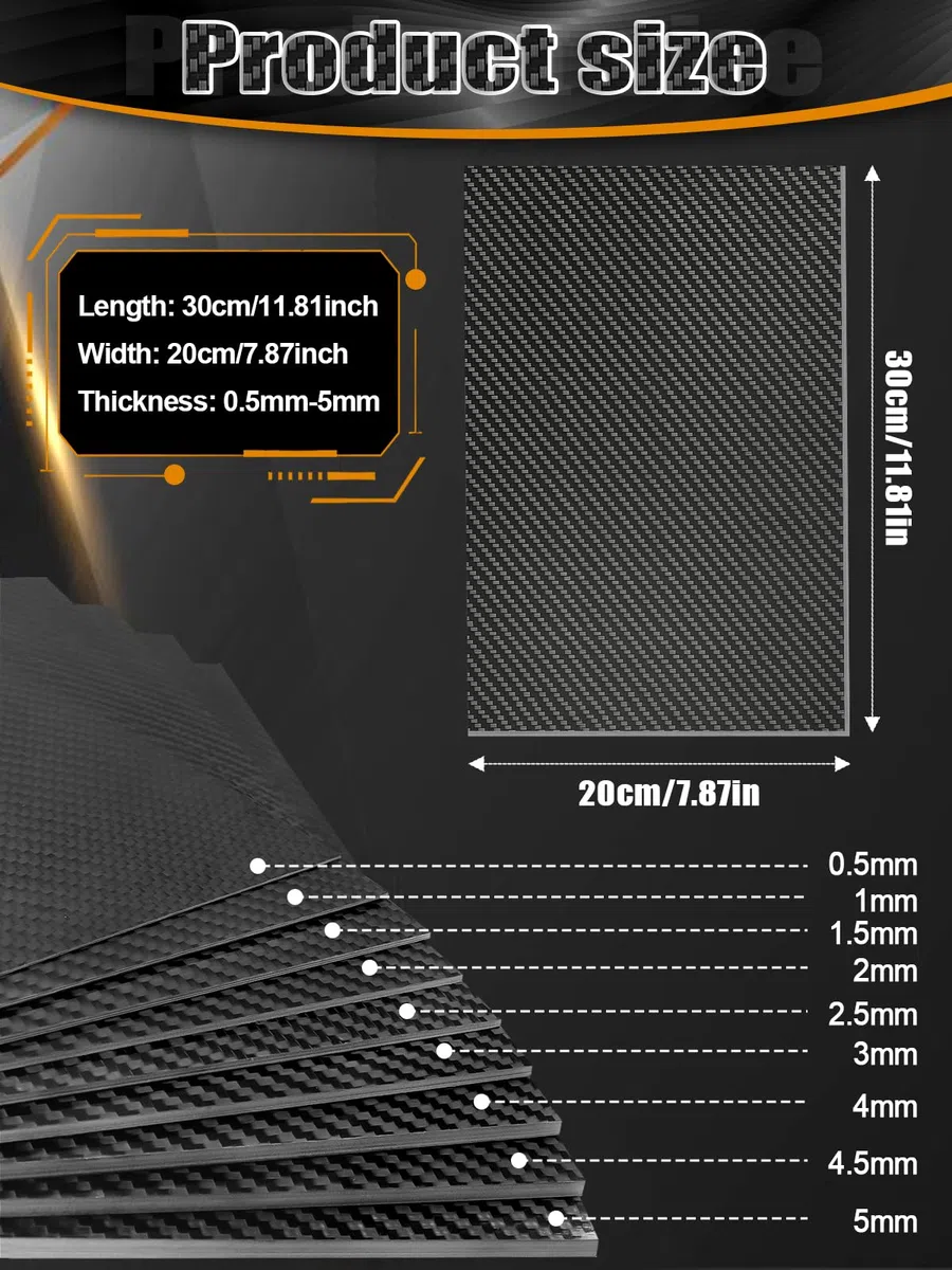 Kalolary Placa de Fibra de Carbono 3K de Alta Dureza - Epoxy Fibra de Vidrio para Artesanía (Sarga, 200 * 300 * 4mm)
