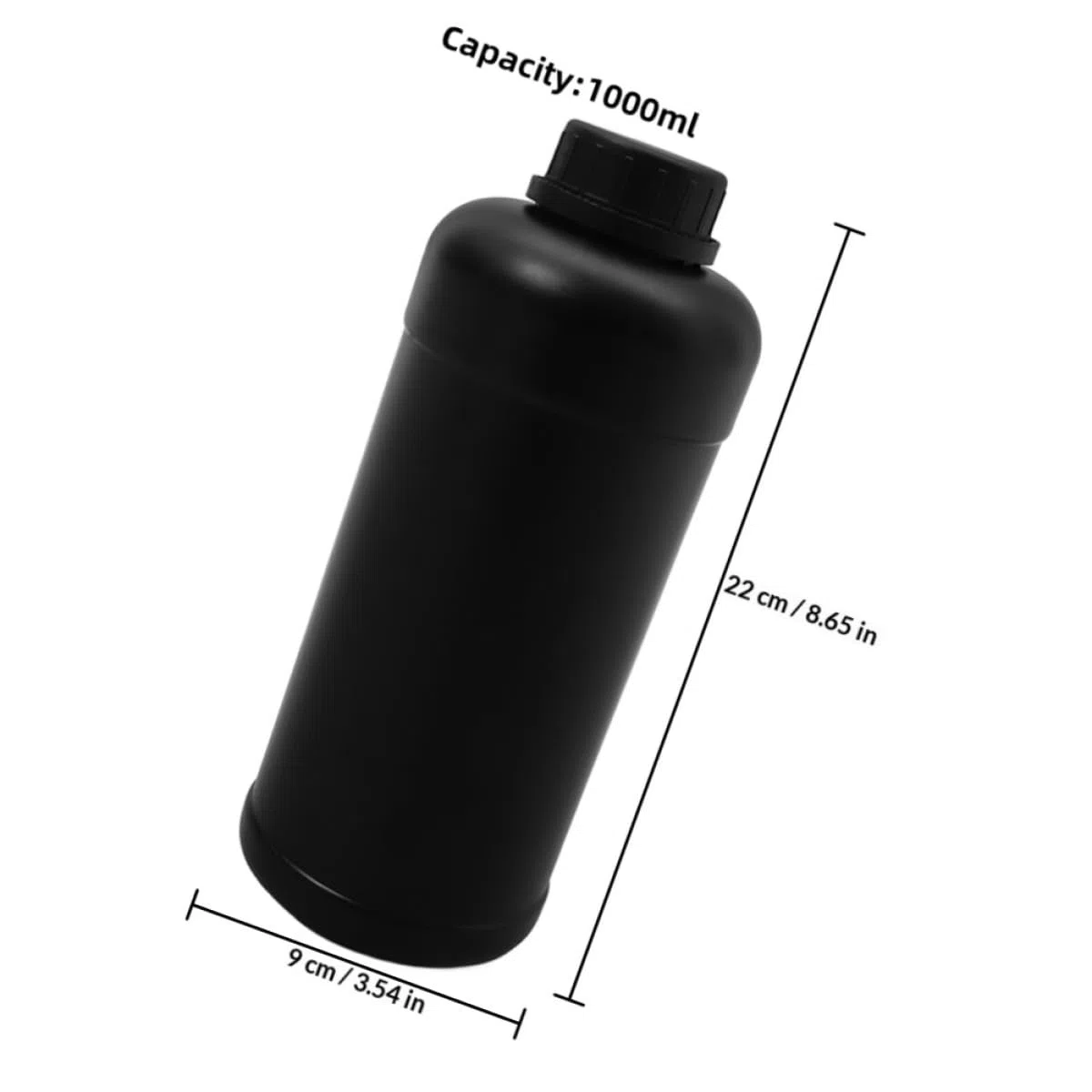 Genérico Botellas para Reactivos de Plástico Negro Opaco 1000Ml, 6 Unidades Tapa para Almacenamiento Seguro en Laboratorios y Manejo de Líquidos Químicos