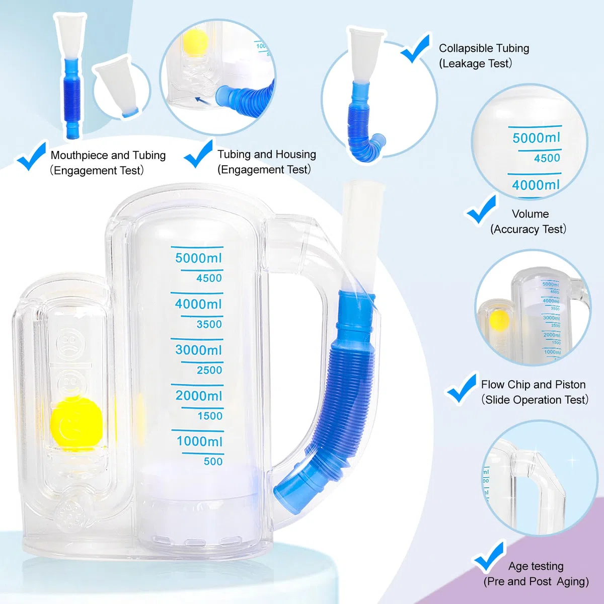 Espirómetro de incentivo, espirómetro de incentivo, dispositivo de ejercicio de respiración para adultos, para pulmones, entrenador de respiración profunda para niños y adultos, medición de capacidad