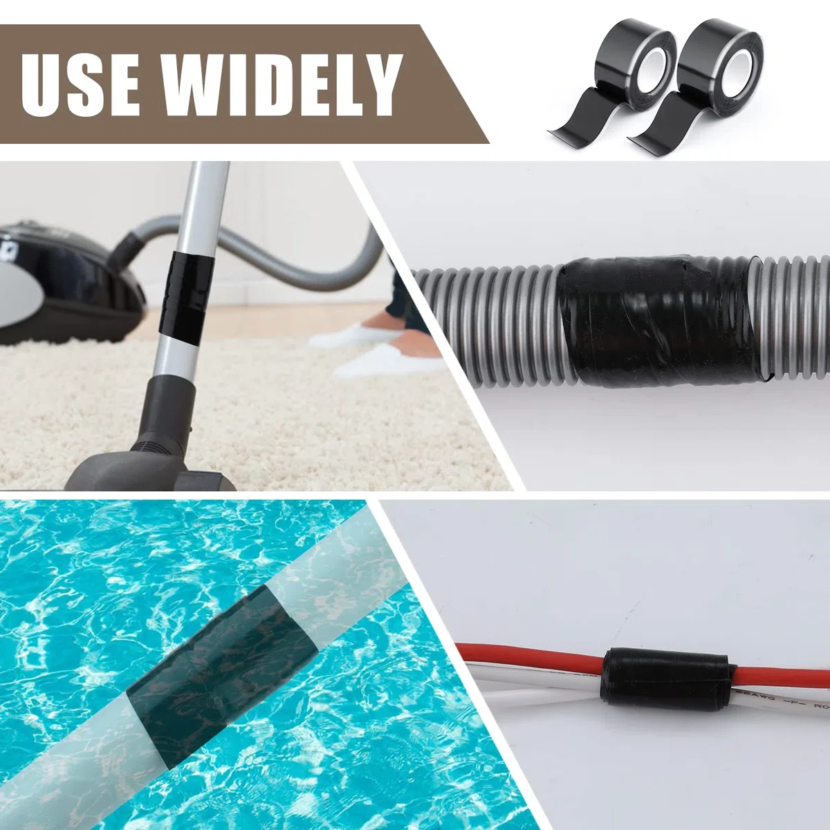 AIEX Cinta Silicona Autofusion, 2,5cm x 3 m 2 Rollos Impermeable Cinta Silicona Adhesiva Cinta Silicona de Autofusión Rescate para Fugas de Tuberías Reparación de Emergencia Cables Eléctricos (Negro)