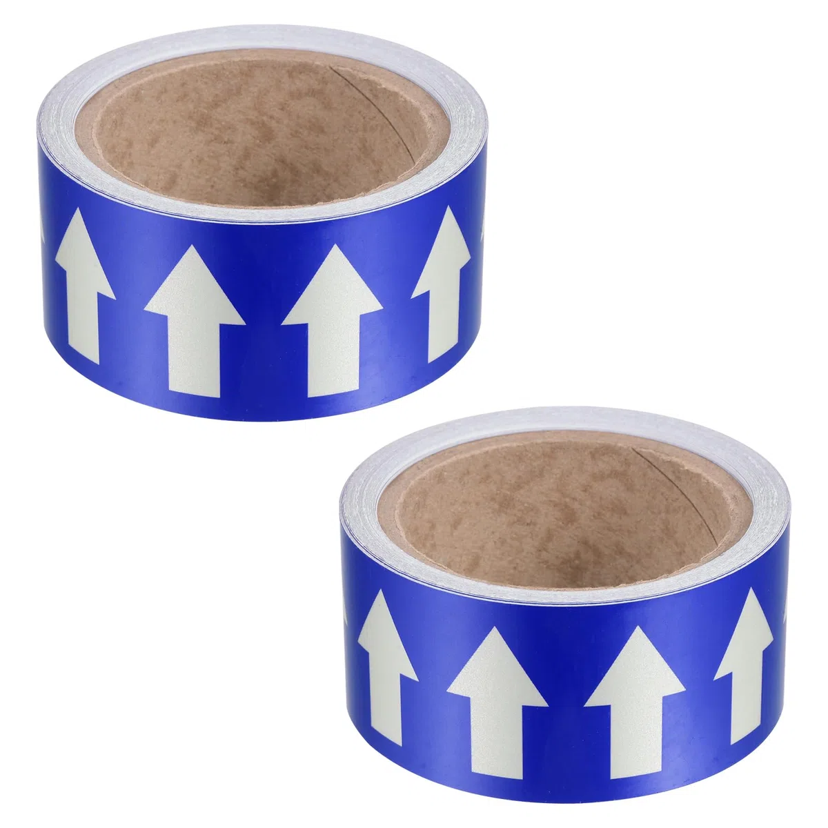 PATIKIL Flujo Flecha Cinta 2 Rollos Polietileno Tuberías Marcaje Etiquetas con Tira Reflectante impermeable para Tubos Flujo Identificación Direccional 2" x 33' Azul/Blanco