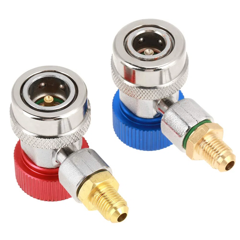 Conector de acoplamiento rápido, R134 A/C Conector rápido/bajo Adaptador de acoplamiento del aire acondicionado con tapa