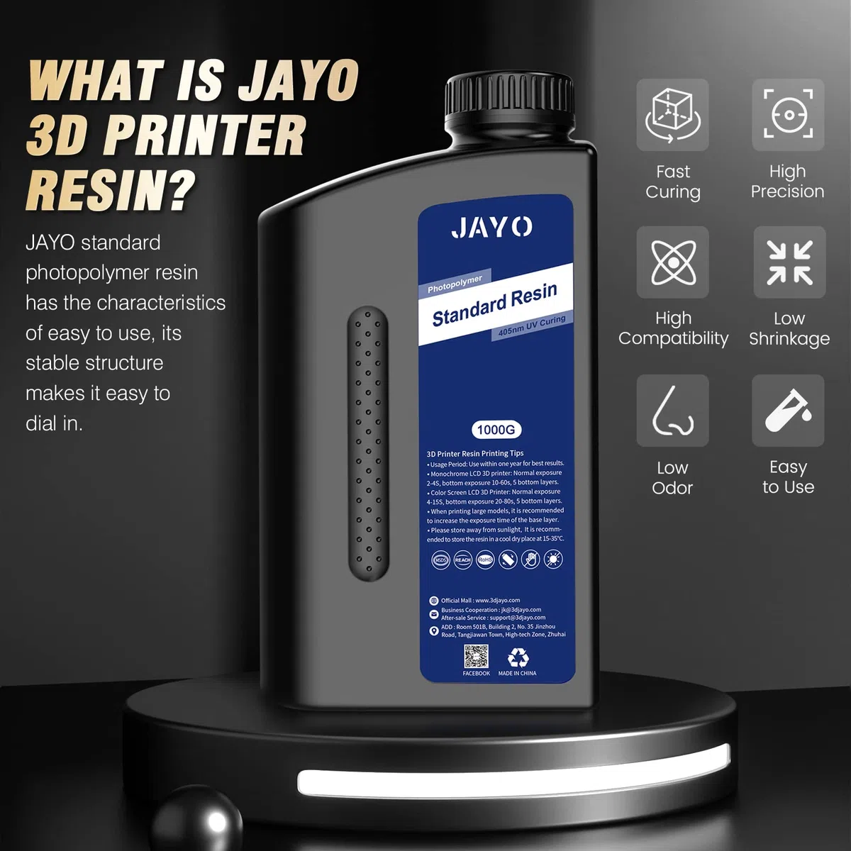 JAYO Resina para Impresora 3D 2KG, 405nm UV Estándar Resina Fotopolímera de Curado Rápido para Impresora 3D LCD DLP SLA 4K/6K/8K, Alta Precisión, Baja Contracción, Gris 2000g