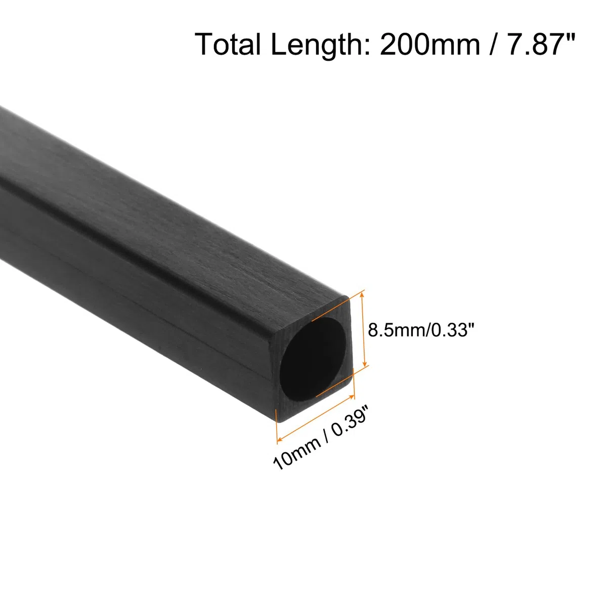 QUARKZMAN Tubo Cuadrado de Fibra de Carbono 10x8.5x200mm Tubo de Fibra de Carbono Pultrusionado para Aviones RC 4 Unidades