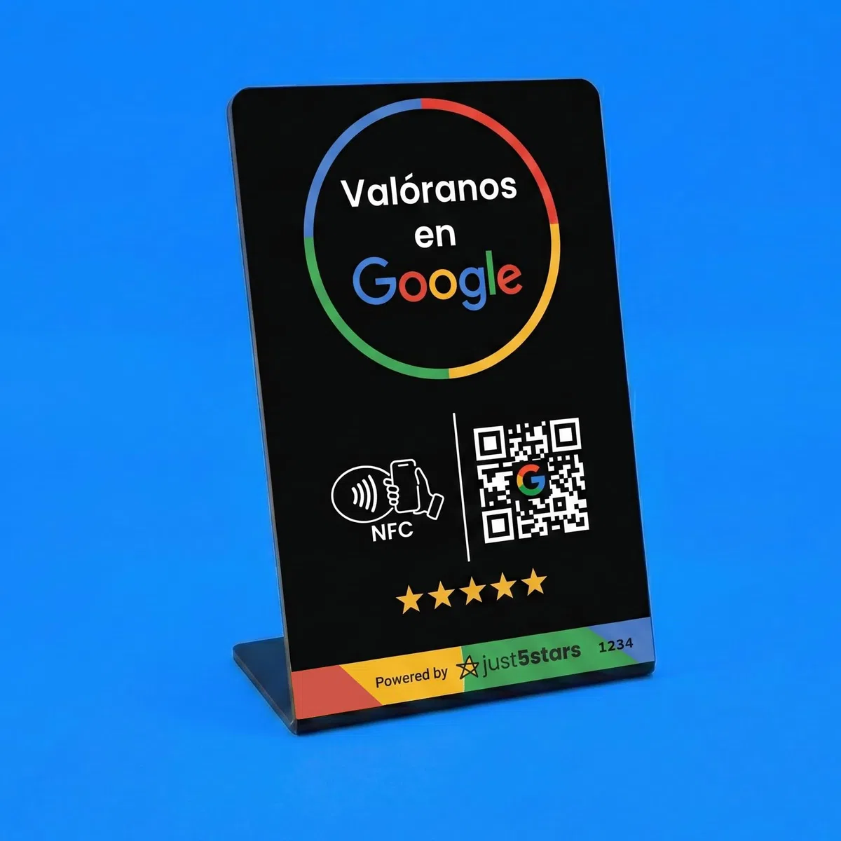 Soporte NFC y QR para Reseñas de Google - Sin Suscripciones - PVC, 10,8 X 16,5 cm, Diseño Profesional. Display/Expositor/Stand (Negro)