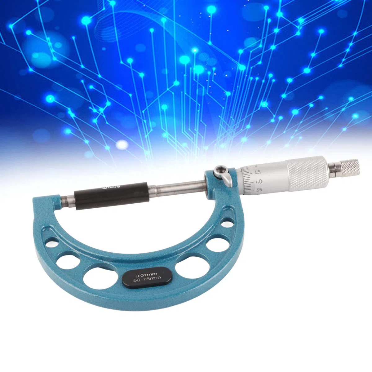 Micrómetro, Micrómetro Exterior de 0,01 Mm con Llave Micrómetro de Espesor de Acero Inoxidable, Micrómetros Exteriores (50-75 mm)