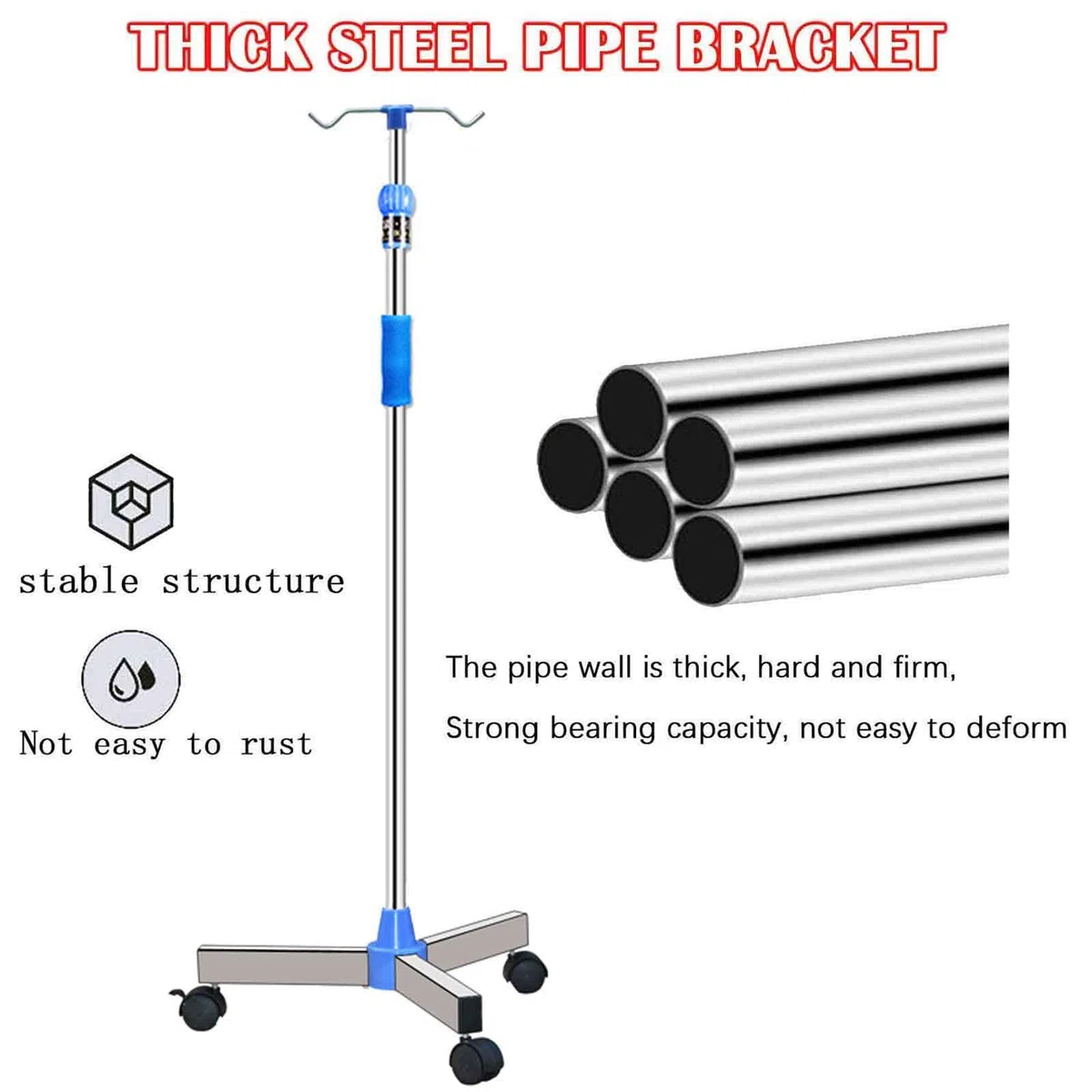 Soporte Porta Sueros IV Plegable Portátil, Soporte de Goteo de Acero Inoxidable de Altura Ajustable para Cuidado en El Hogar, Hospital y Clínica para Ancianos