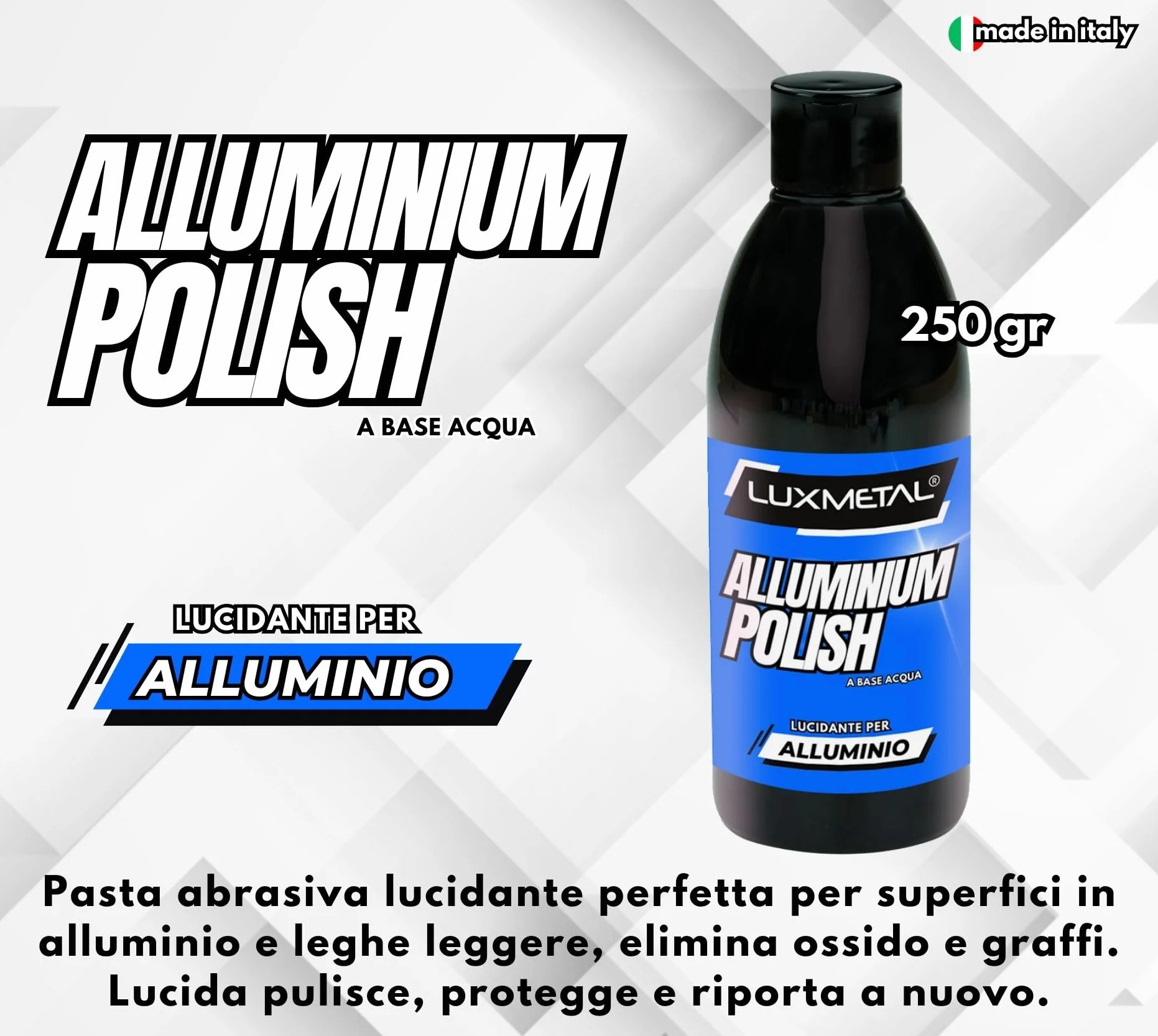 Lux Metal Polish Kit de Pulido y Abrillantador para Aluminio 250g + Bola Abrillantadora Mediana, Pasta Abrasiva para Eliminar Óxido y Arañazos, Ideal para Coche, Moto, Barco y Carrocería