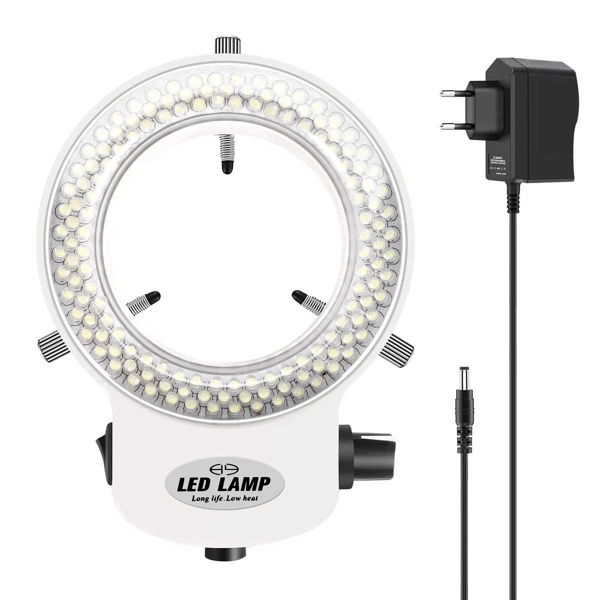 Anillo de luz industrial, 144 LED, 6000 K, 0-100% brillo ajustable, para microscopios y cámaras, incluye fuente de alimentación con enchufe de la UE