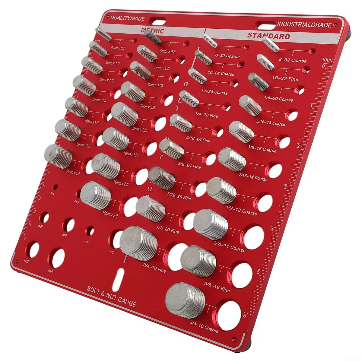 34 piezas métricas y para calibre de rosca de pernos y tuercas imperiales con 8 tamaños de brocas - Herramienta de medición de aleación de aluminio para fijar identificaciones
