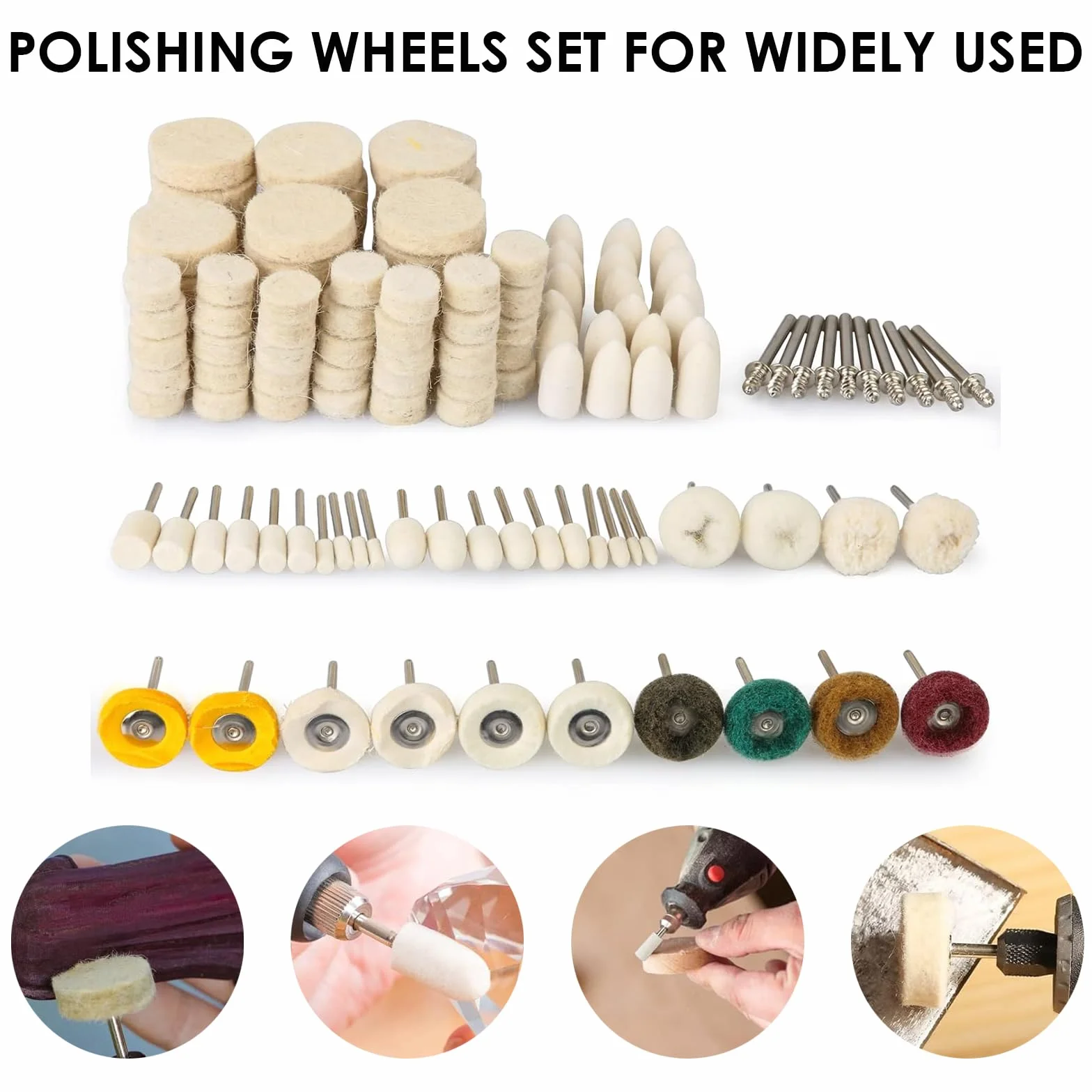 140 Discos de Pulido de Fieltro de Lana para Dremel, Ruedas Pulidoras Montadas en Vástago de 3mm, Accesorios para Pulir Metal, Cristal, Joyería, Herramientas Rotativas Multifunción