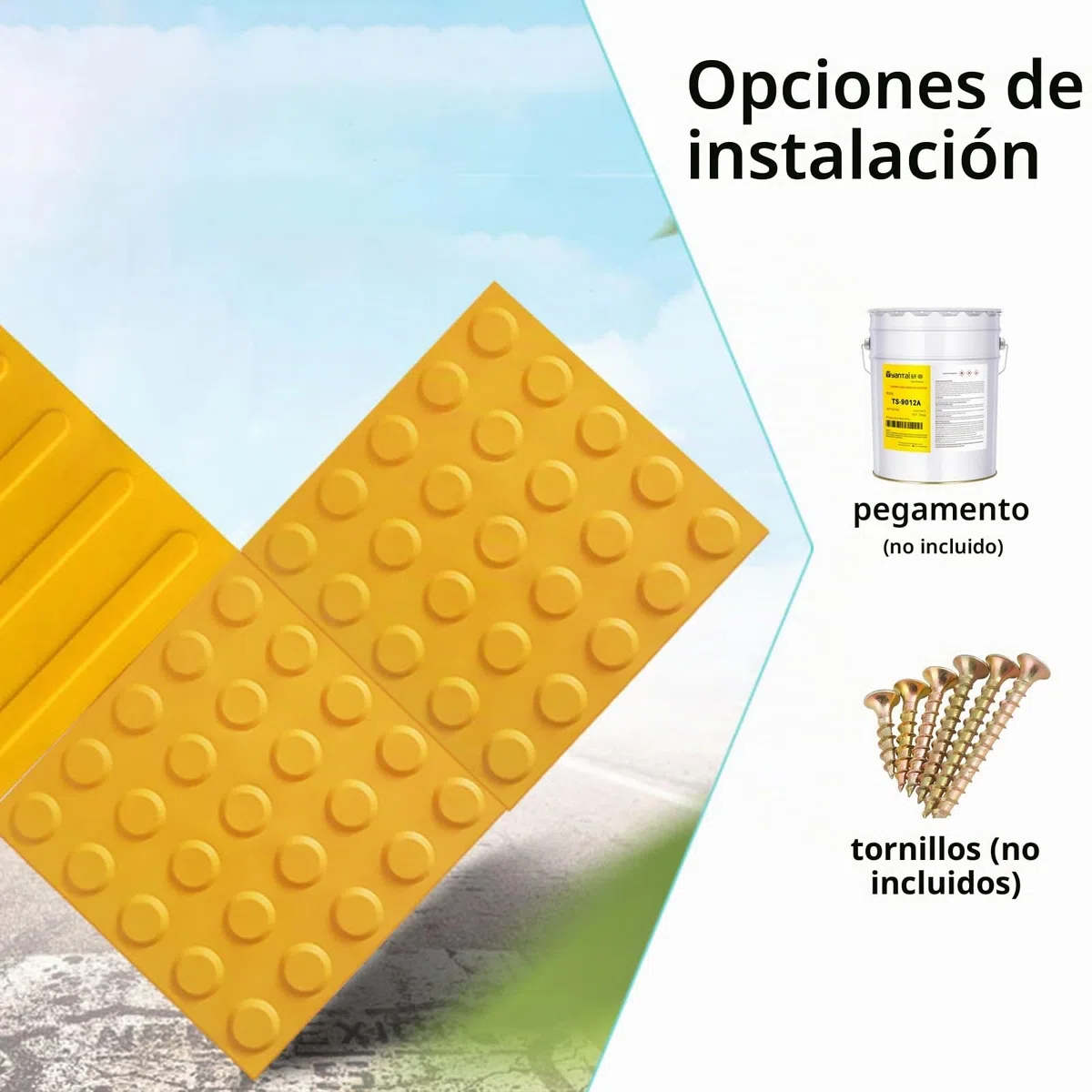 4 baldosas ciegas de pavimento táctiles, baldosas de pavimento cuadradas, tablas de pavimento de PVC, alarma de giro para ciegos (punto amarillo)