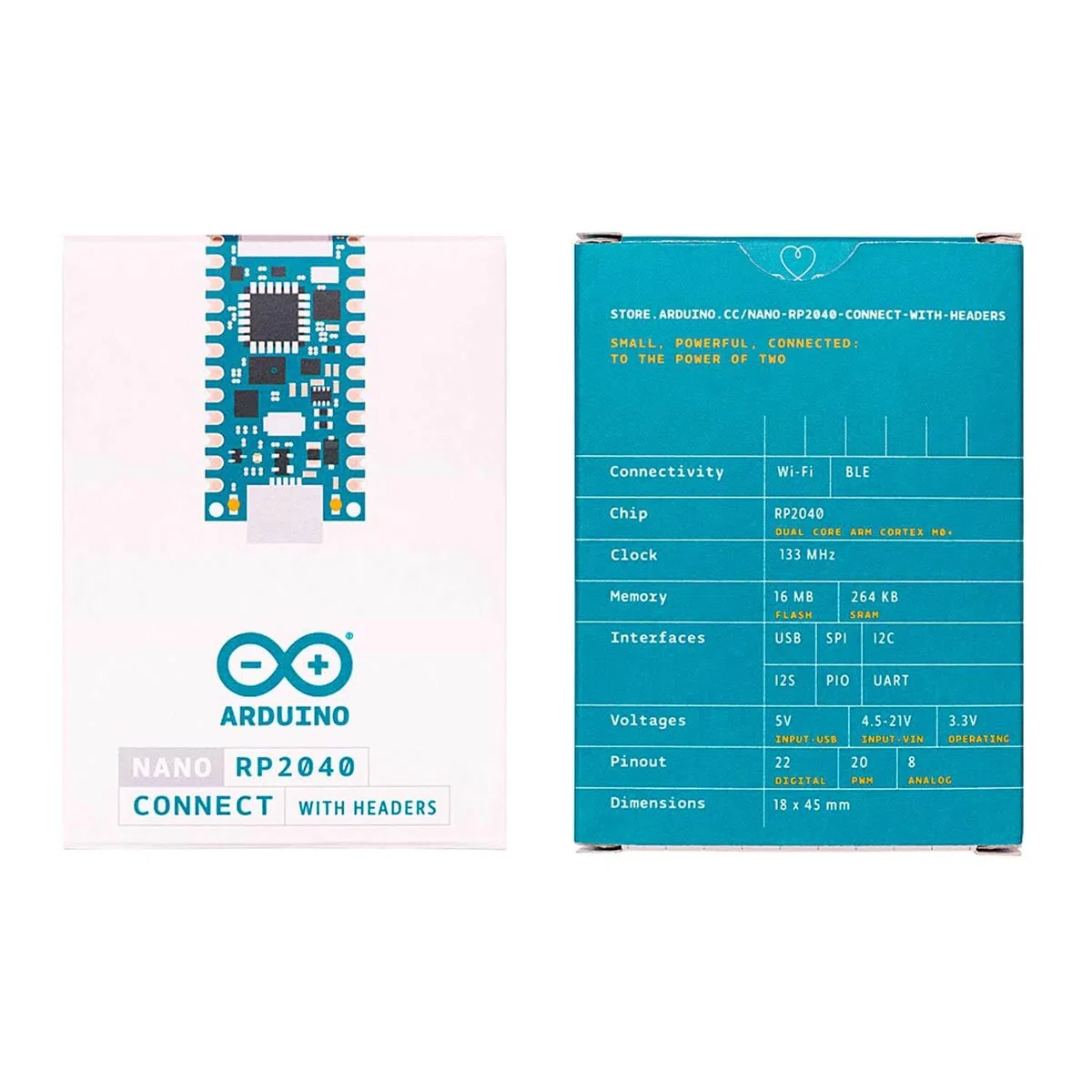 Arduino Nano RP2040 Connect with Headers [ABX00053] Microcontrolador de Doble núcleo con Wi-Fi, Bluetooth 5.0, sensores 3D y Conectores de Pines completos para proyectos de IoT y Edge Computing