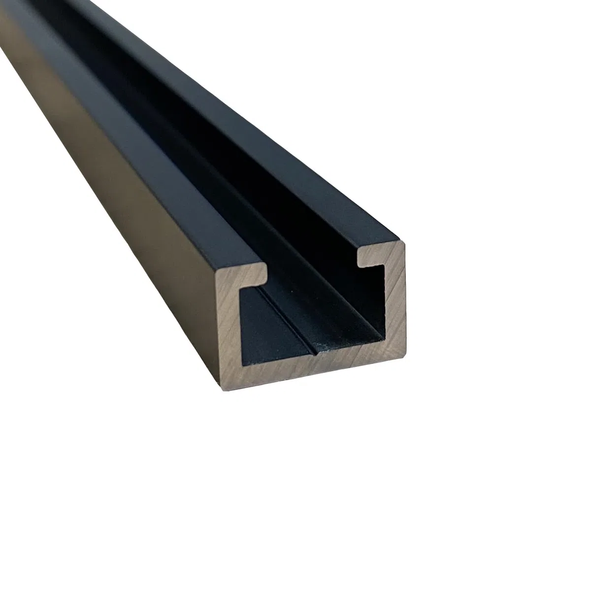 Perfil de aluminio en C, negro, 17 x 11 mm, 2 m, anodizado Black Edition con ranura para tornillos M8, riel guía para mesa de fresado, tope y sistema de rieles