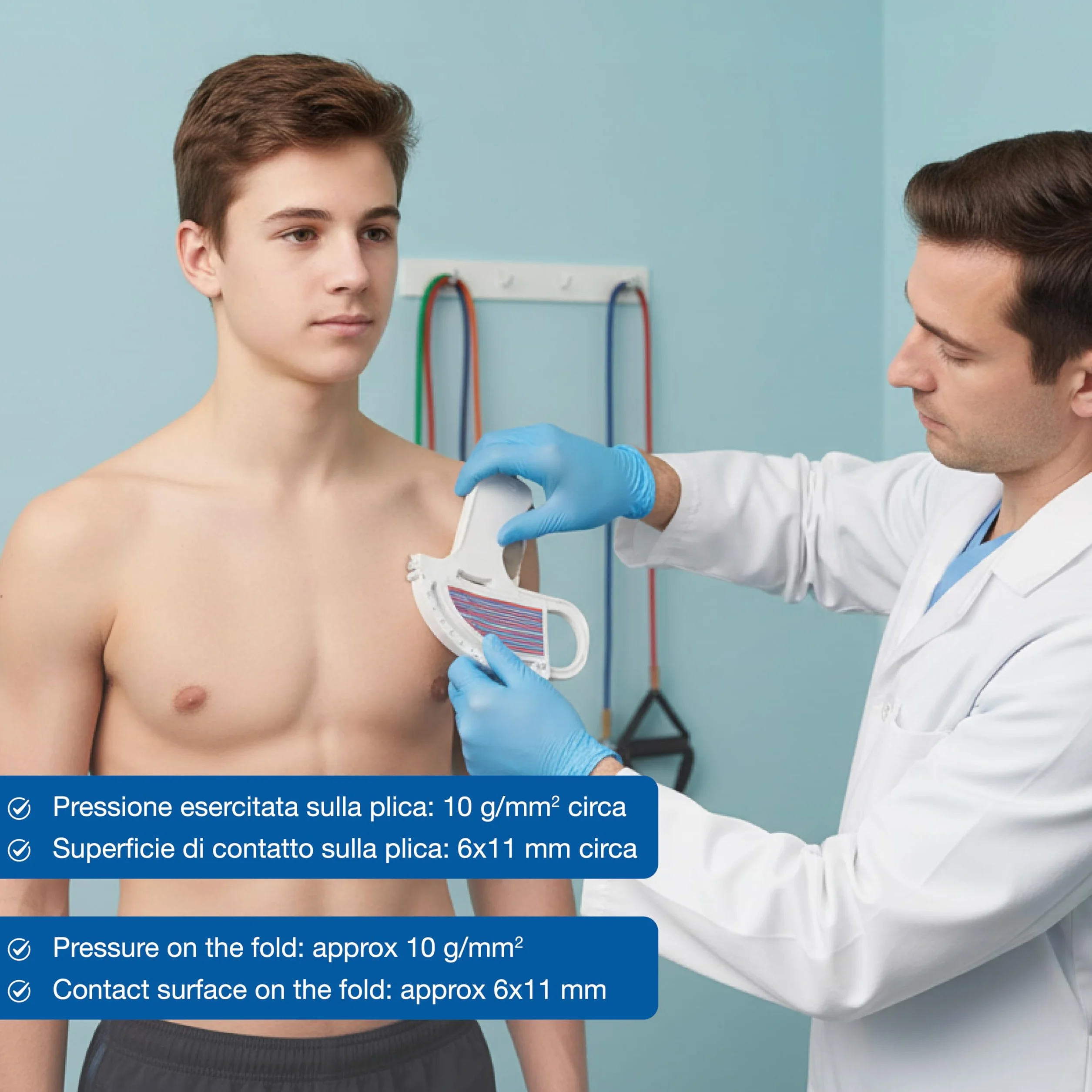 GIMA Plicómetro FAT-1, Instrumento para medir la grasa corporal, Garra de medición de los pliegues cutáneos, Kit de medición de los pliegues cutáneos, Manual multilingüe (IT)