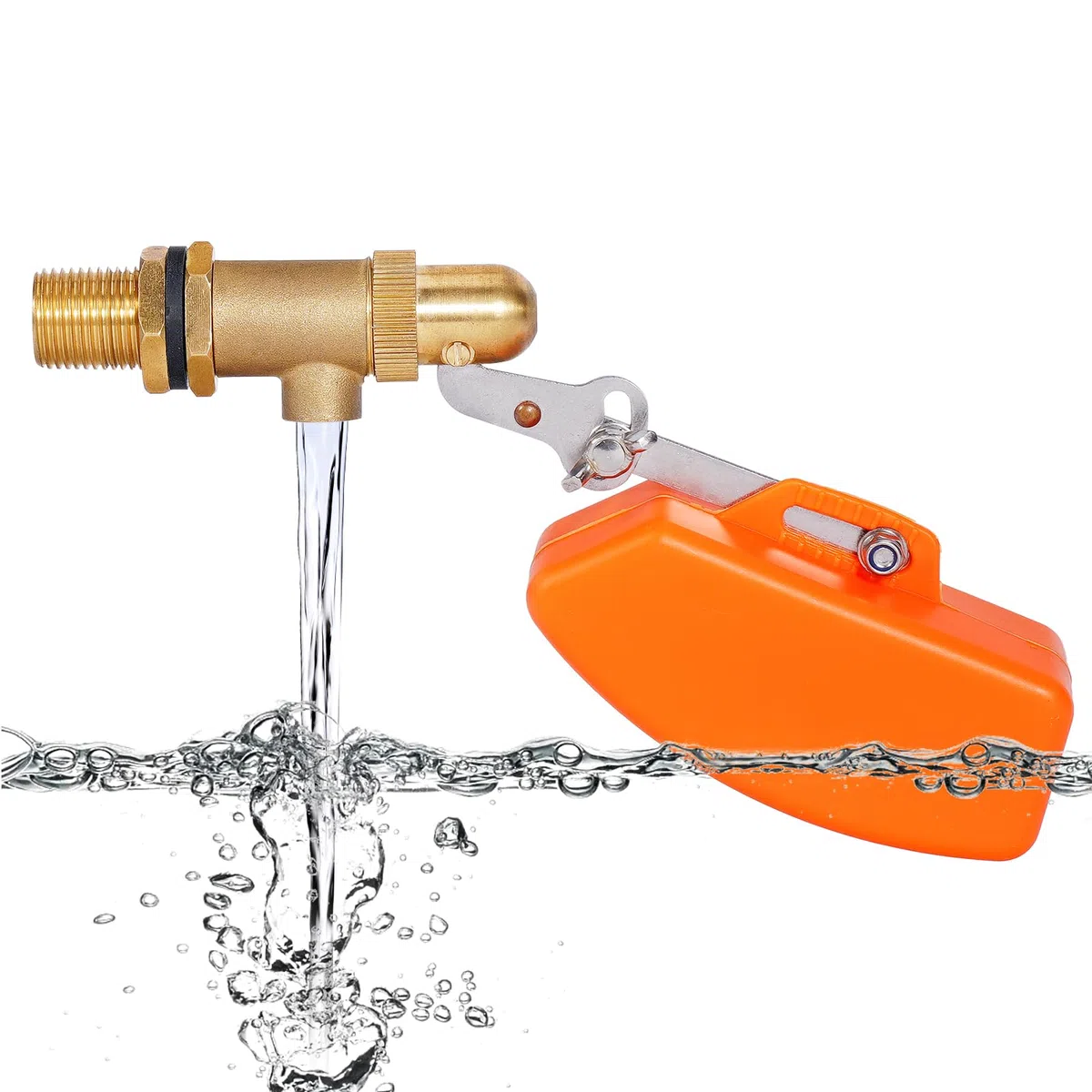 Válvula de flotador de latón de 1/2 pulgadas, válvula de flotador automática para tanque de agua, piscina, bebedero, flotador naranja de plástico, interruptor de flotador (1/2 pulgadas)