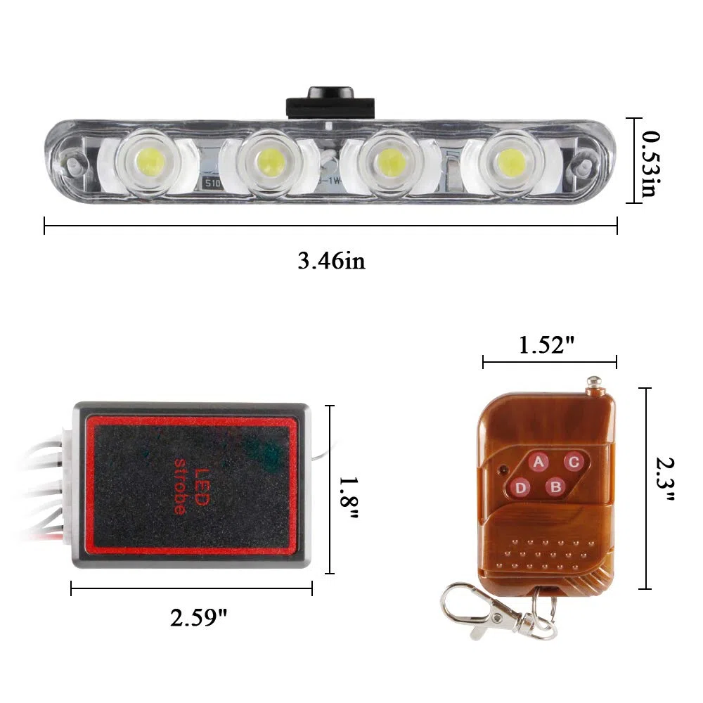 4x4 LED 4 en 1 Remoto Inalámbrico Luz de Advertencia Estroboscópica DC12V Intermitente de Emergencia Lámpara de Baliza Advertencia Estroboscópica Luz Externa de Emergencia（Blanco y Ámbar）