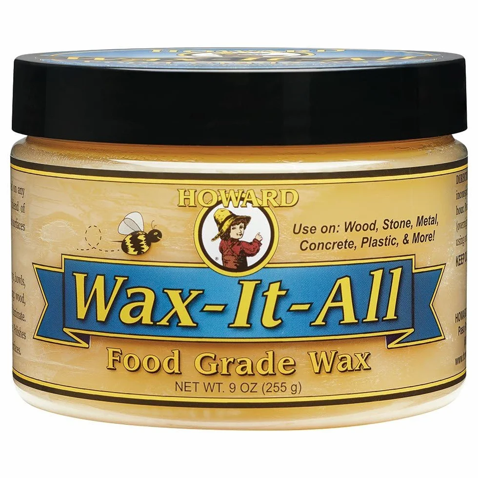 Howard Wax It All - Pasta de cera de abejas de grado alimenticio para madera, piedra, metal, granito, mármol, bloque de carnicero, encimeras y muebles, mezcla de aceite mineral de carnauba, 255 g