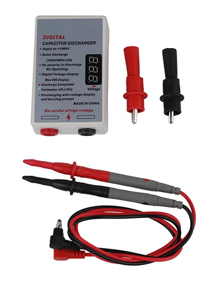 1000V Condensador Descargador con Pantalla Digital Herramienta Inteligente Descarga de Resistencia para Electricista DC 5-1000V Incluye Puntas de Prueba y Pinzas de Cocodrilo Blanco