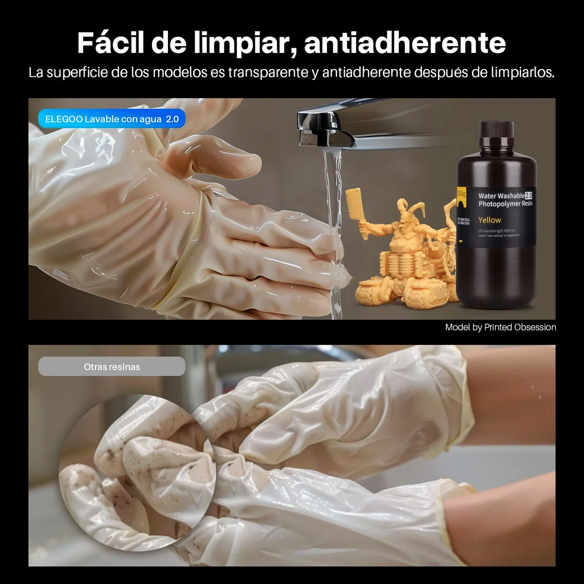 ELEGOO Resina Lavable con Agua 2.0 Resina UV Rápida 395-405nm Resina de Impresión 3D de Fotopolímero para Impresora 3D LCD/DLP/SLA, 1000Gram Gris Arcilla