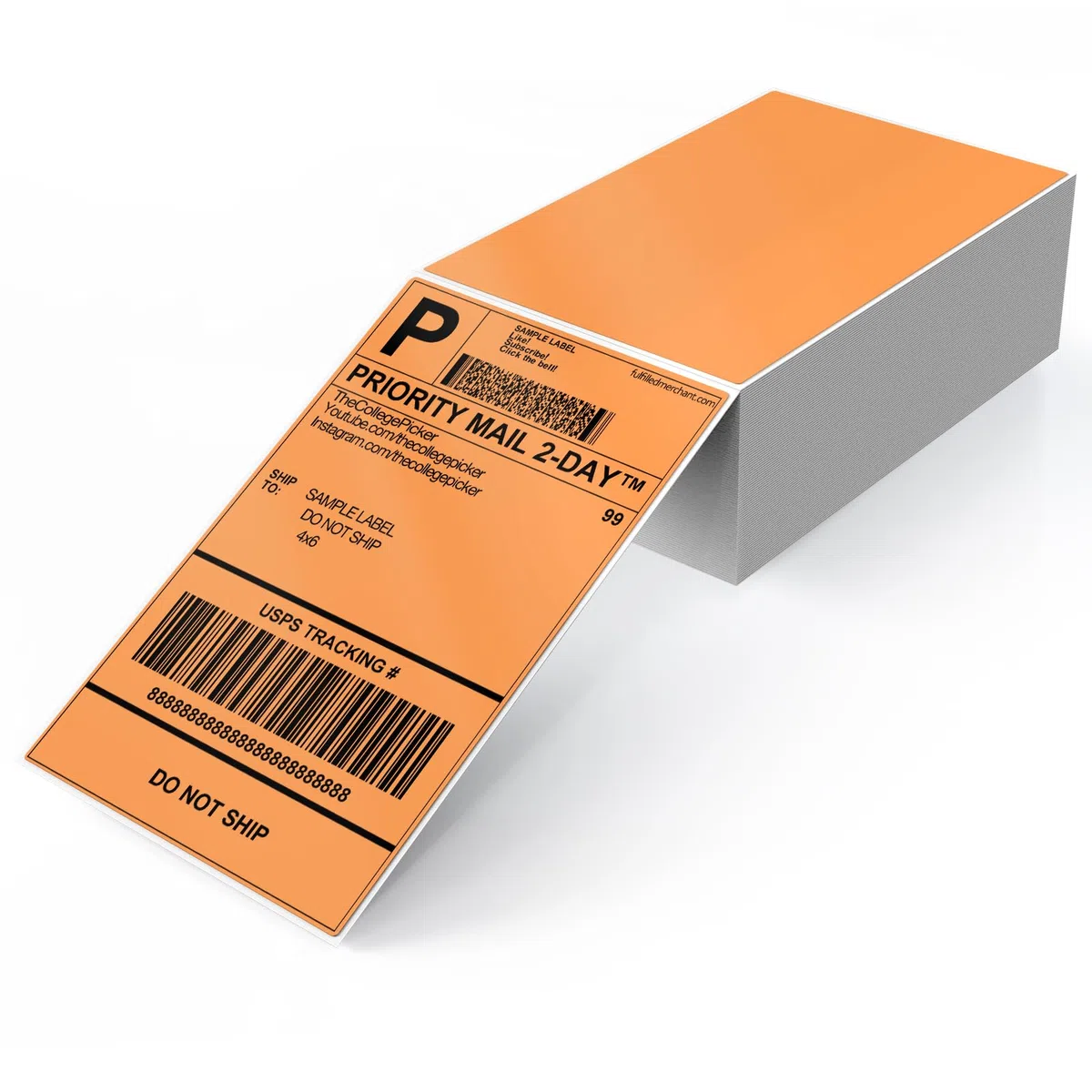 Etiquetas de envío naranjas de 4 × 6 pulgadas de vinilo autoadhesivas, pegatinas térmicas impermeables perforadas térmicas directas para oficina almacén nombre dirección 250 unidades