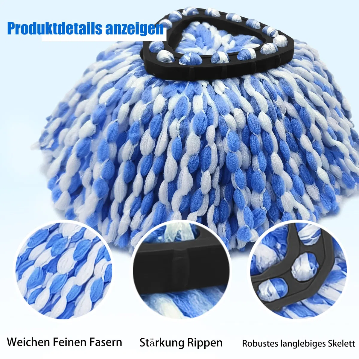6 cabezales de repuesto para fregona Vileda H2Pro, de microfibra, lavable a máquina y reutilizable, cabezal de microfibra duradero para todos los suelos