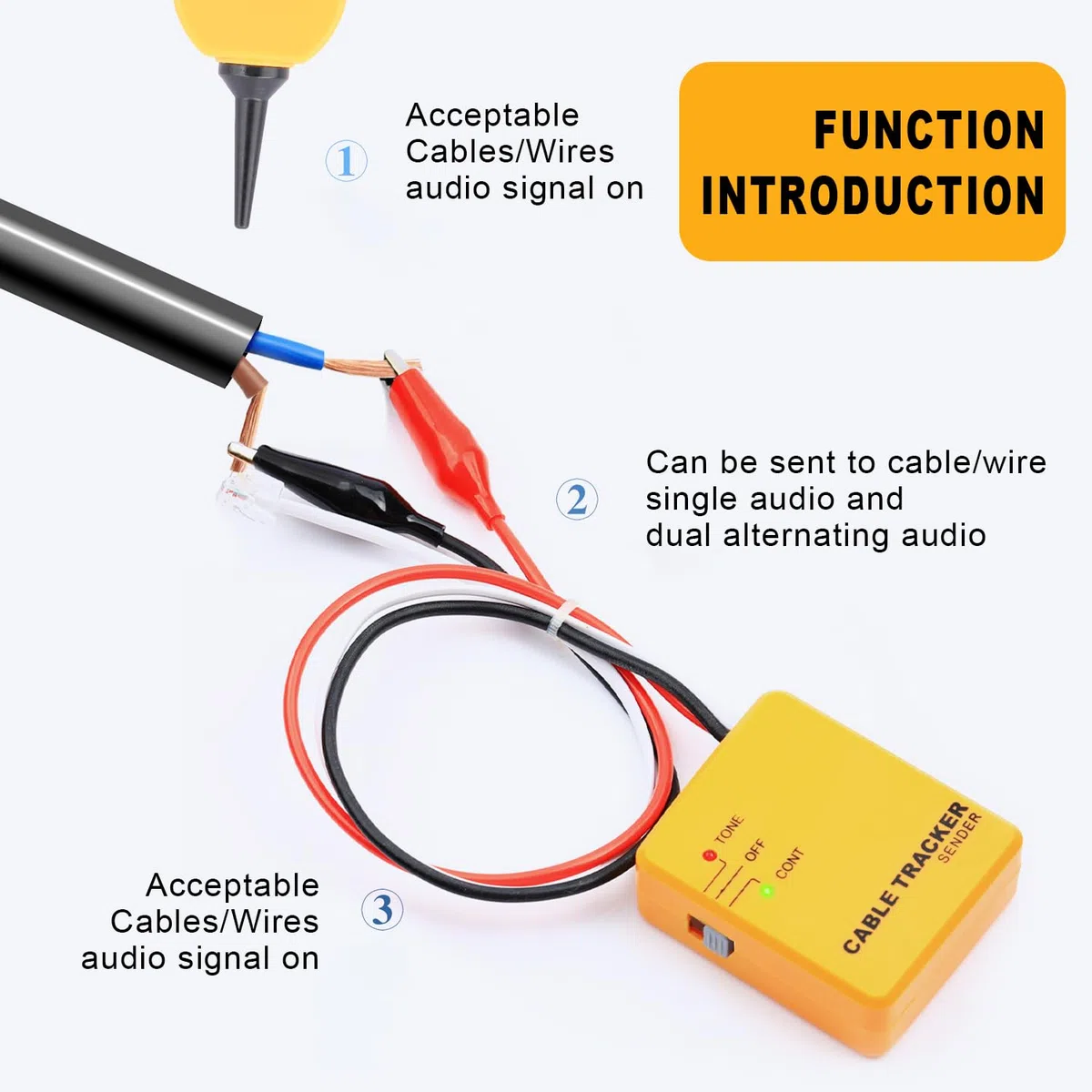 Conector RJ-11 para probador de cables de red Buscador de cables Probador de cables de red Conector RJ-11 Identifica cables de rastreo y prueba de continuidad de líneas telefónicas RJ11
