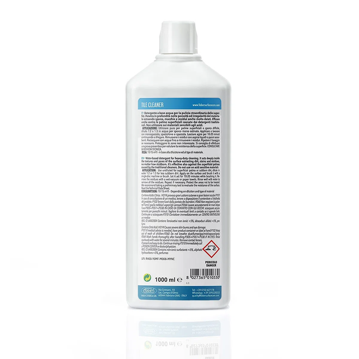 Faber Tile Cleaner 1 l Limpiador acidulo para la Limpieza de Profundidad de Las Superficies y para la eliminación de pátina y residuos.