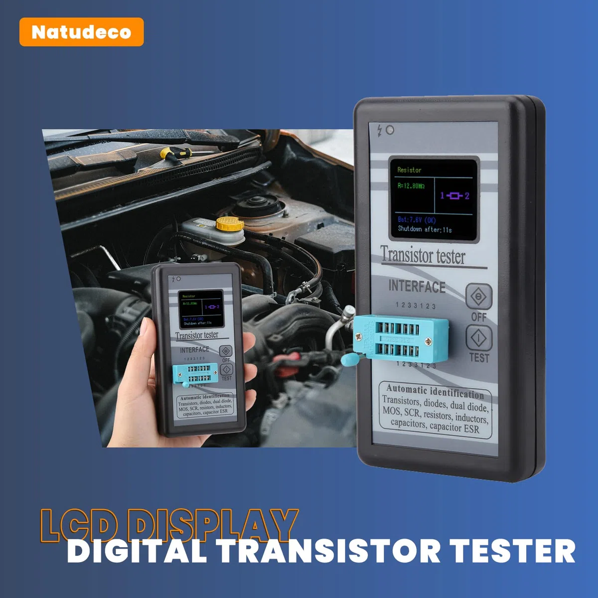 Probador de Transistores M328 Digital 0,5 A 50mΩ Probador de Componentes Multifuncional, Kit Electrónico de Pantalla LCD Para Capacitancia de Resistencia