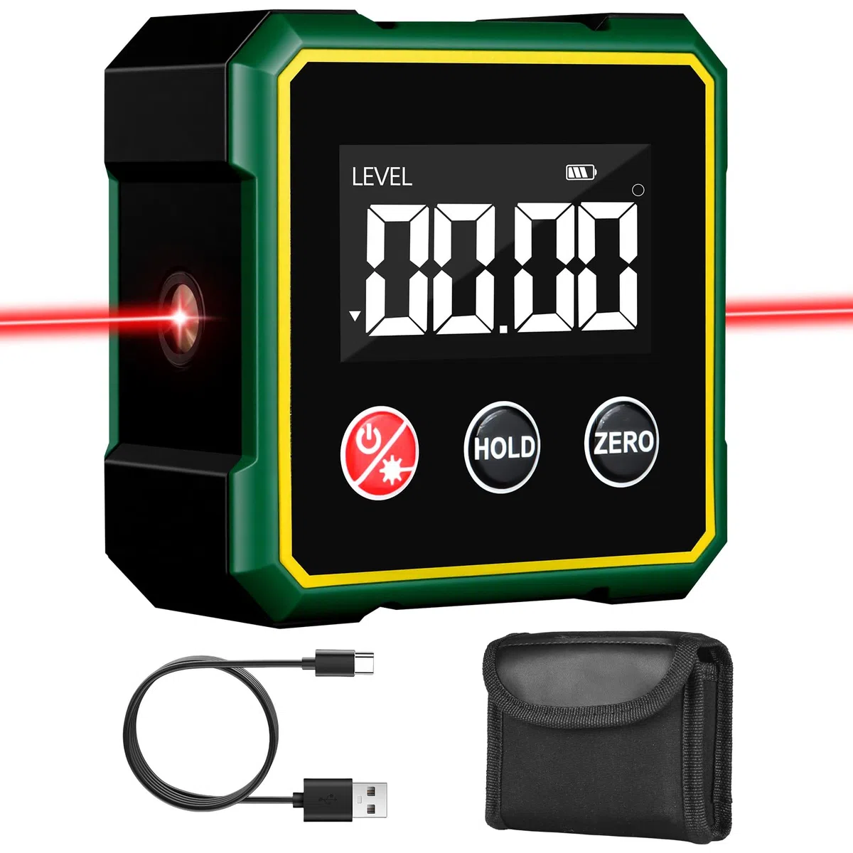 Flintronic Buscador de ángulos Digital, Transportador Digital Magnético de 4 Lados con Láser, Inclinómetro con Pantalla LCD, para Carpintería, Construcción, Maquinaria