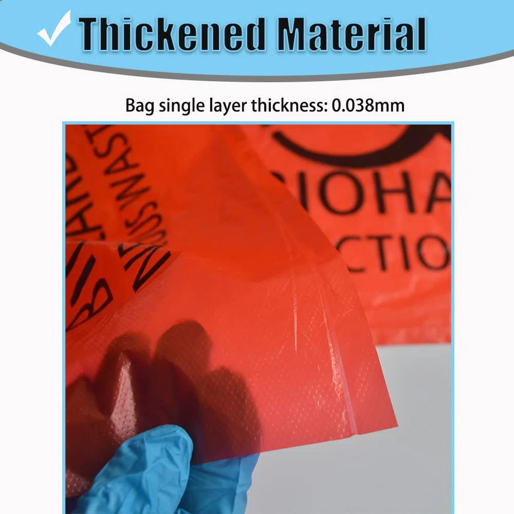 20 bolsas de basura rojas de 42 x 51 cm, con símbolo de peligro, desechables, peligrosas, para eliminación de residuos infecciosos (20)