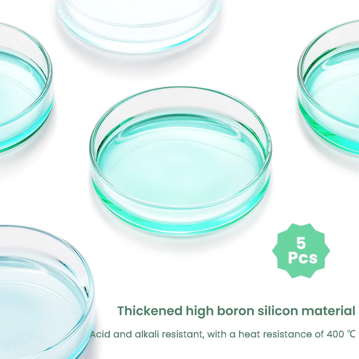 Huanyu 90mm Placas de Petri con tapas 5 unidades Placa de Petri de vidrio de borosilicato alto para cultivo bacteriano, para experimentos científicos escolares en laboratorios de moldes
