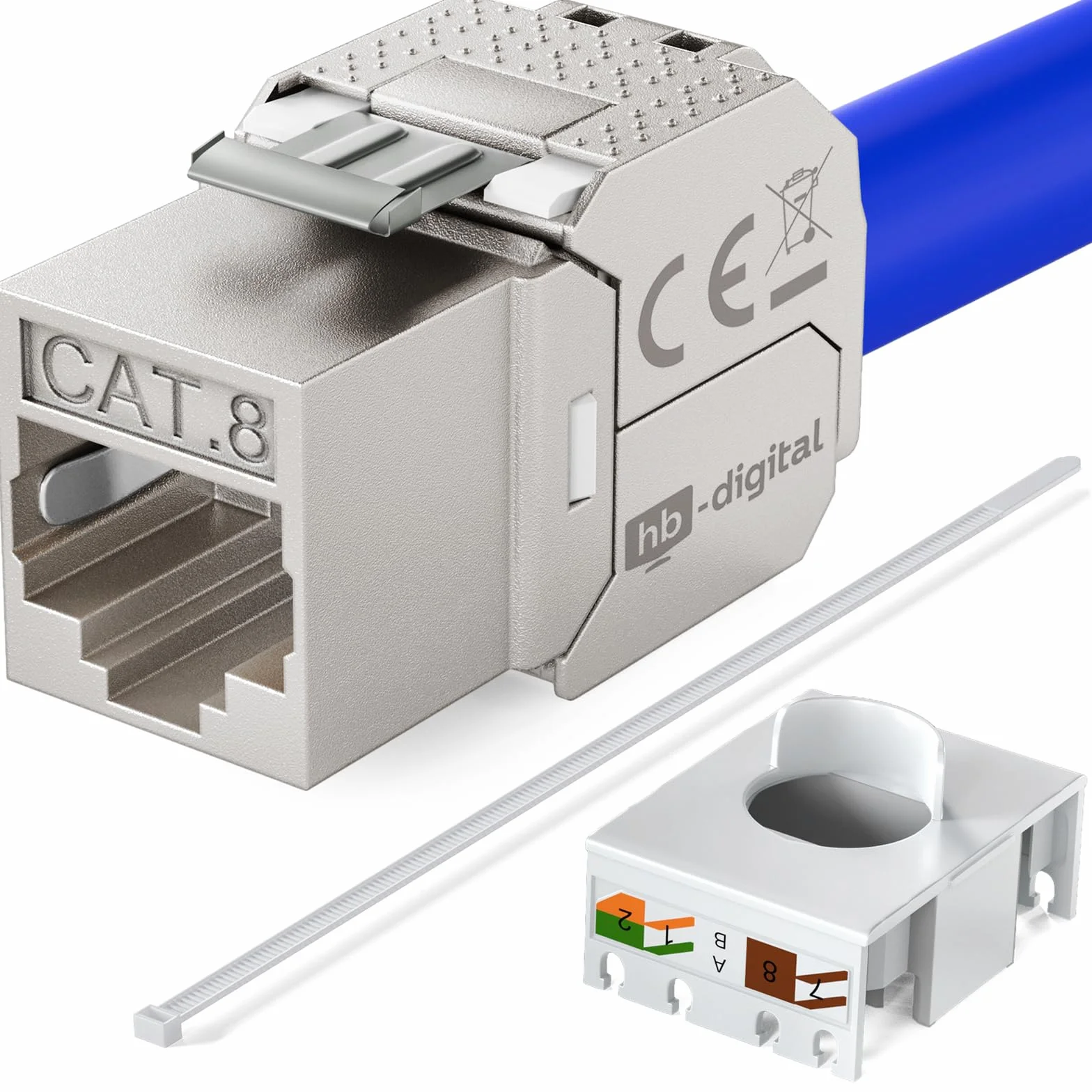 hb-digital 2 puertos CAT 8 RAL9010 + 2 x GHMT certificado CAT 8 Keystone RJ45 módulo LAN Ethernet Keystone enchufe hembra hembra máx. 40 Gbps STP – Blanco puro