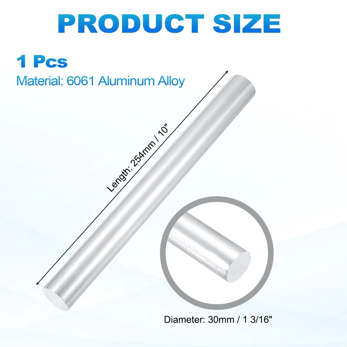 QUARKZMAN Barra De Aluminio 6061 1 3/16"(30mm) Diámetro 10"(254mm) Largo Barra Maciza Para Torno Varilla Redonda De Metal Para Artesanías Industriales Modelismo Color Plateado