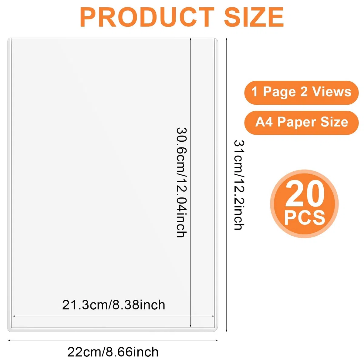 Paquete de 20 fundas de menú A4 de una sola página, doble vista, fundas de menú de PVC transparente, carga superior para restaurantes, bares, cafeterías, escuela en casa