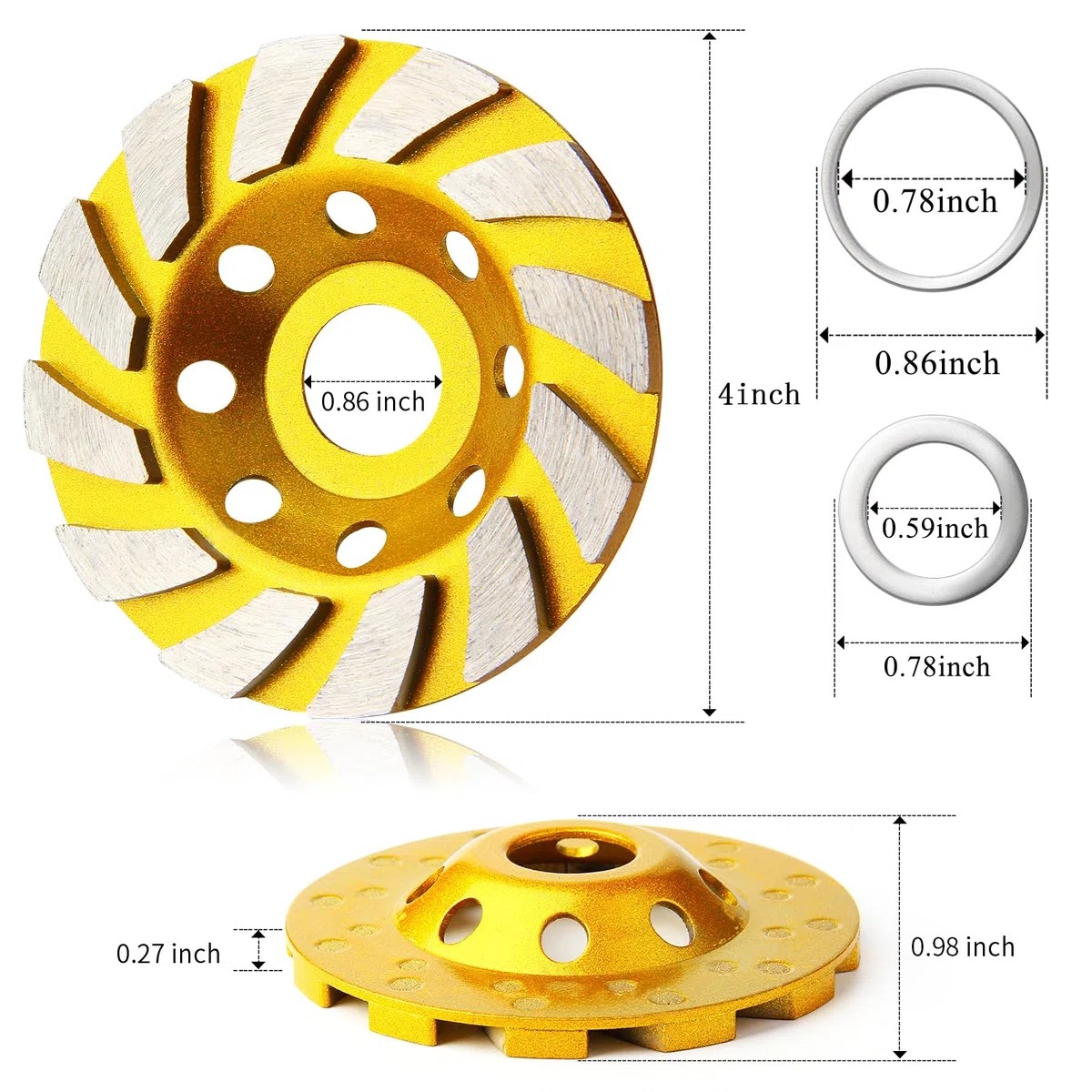 3 piezas Diamond Cup Grinder 4 pulgadas concreto Turbo Diamond Grinding Cup Wheel 12 Segs Heavy Duty Angle Grinder Ruedas para amoladora angular